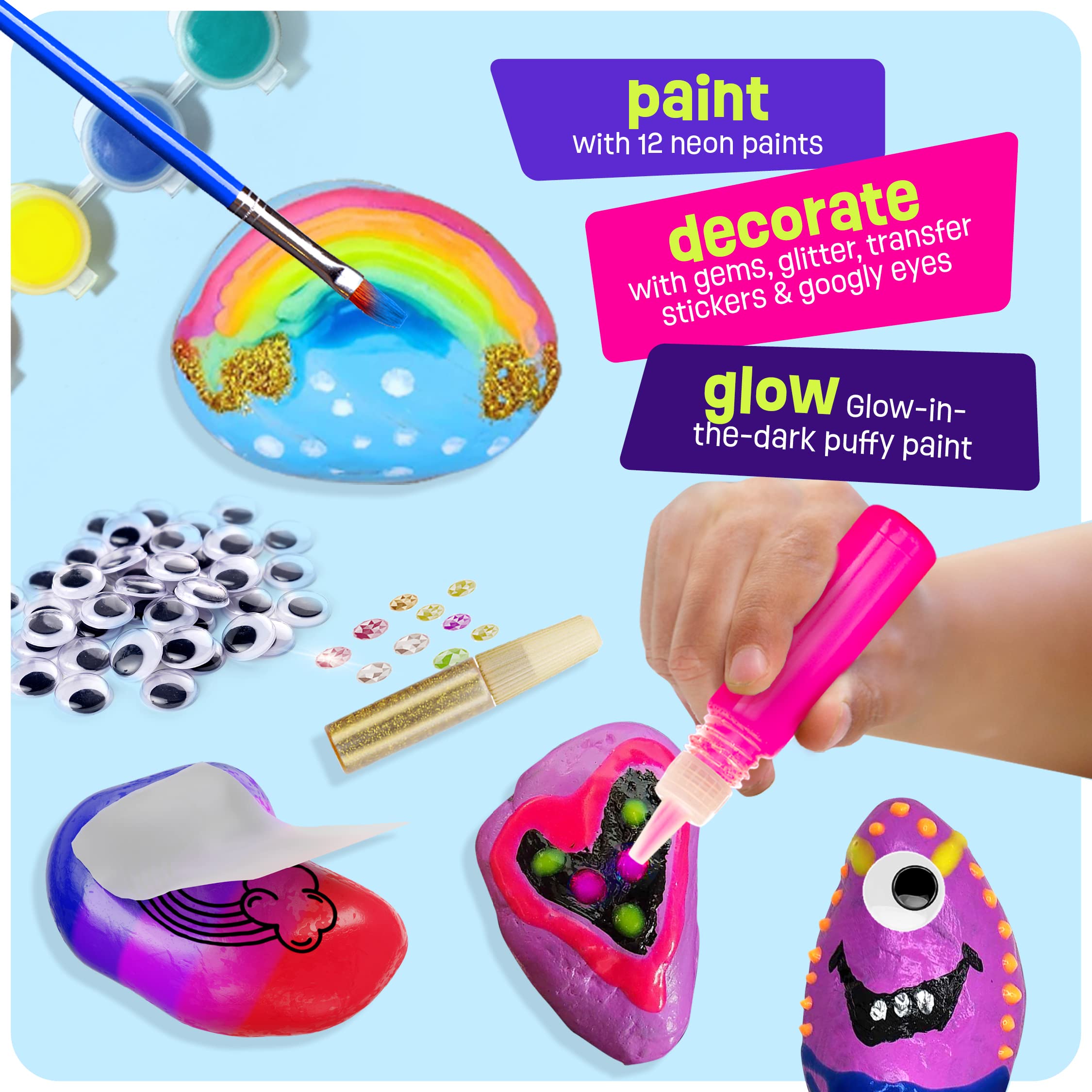 Dan&Darci Kids Rock Painting Kit - Glow in The Dark - Arts & Crafts Easter Gifts for Boys and Girls Ages 6-12 - Craft Activities Kits - Creative Art Toys for 6, 7, 8, 9, 10, 11 & 12 Year Old Kids