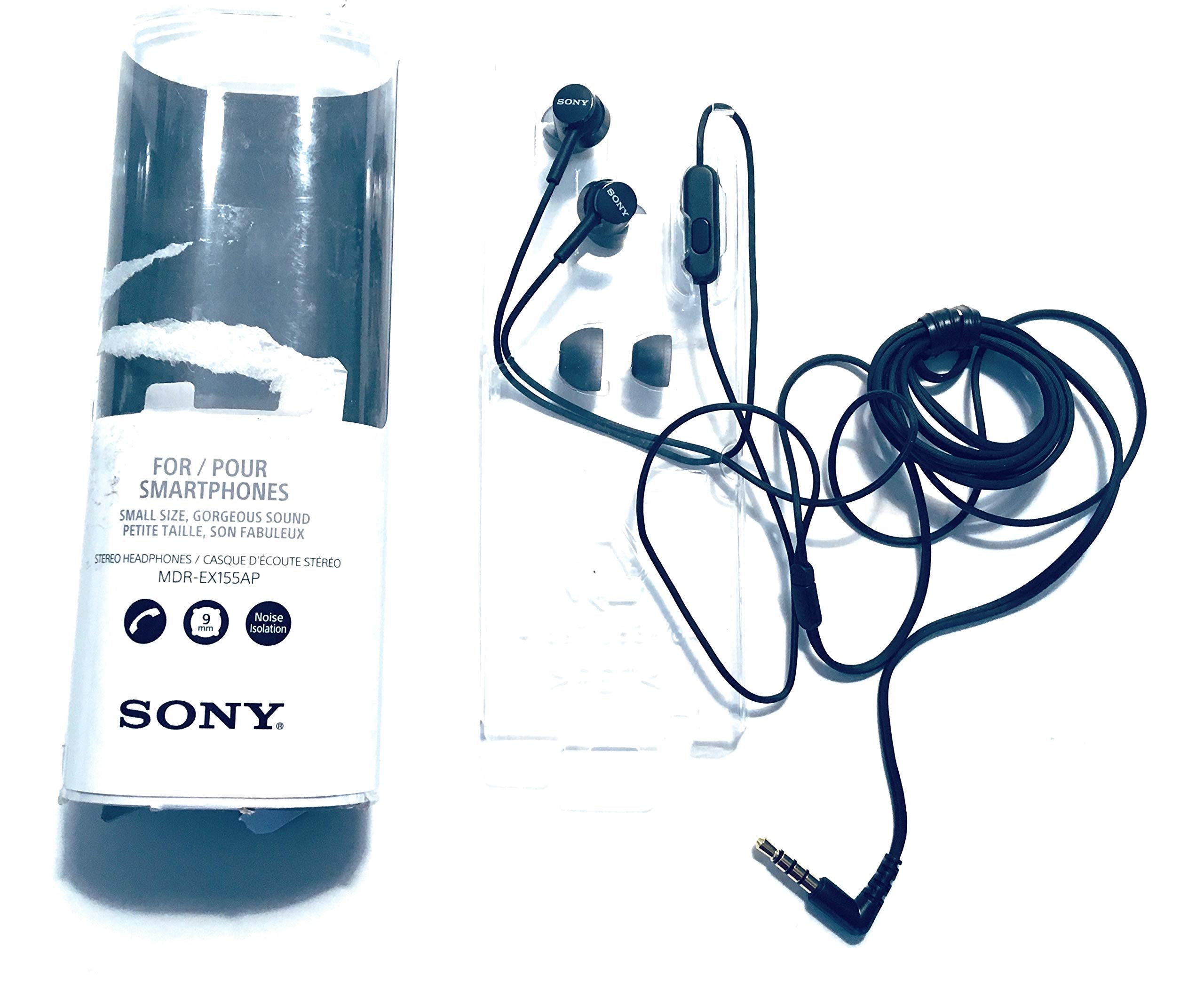 Sony MDREX155AP in-Ear Earbud Headphones/Headset with mic for Phone Call, Black (MDR-EX155AP/B)