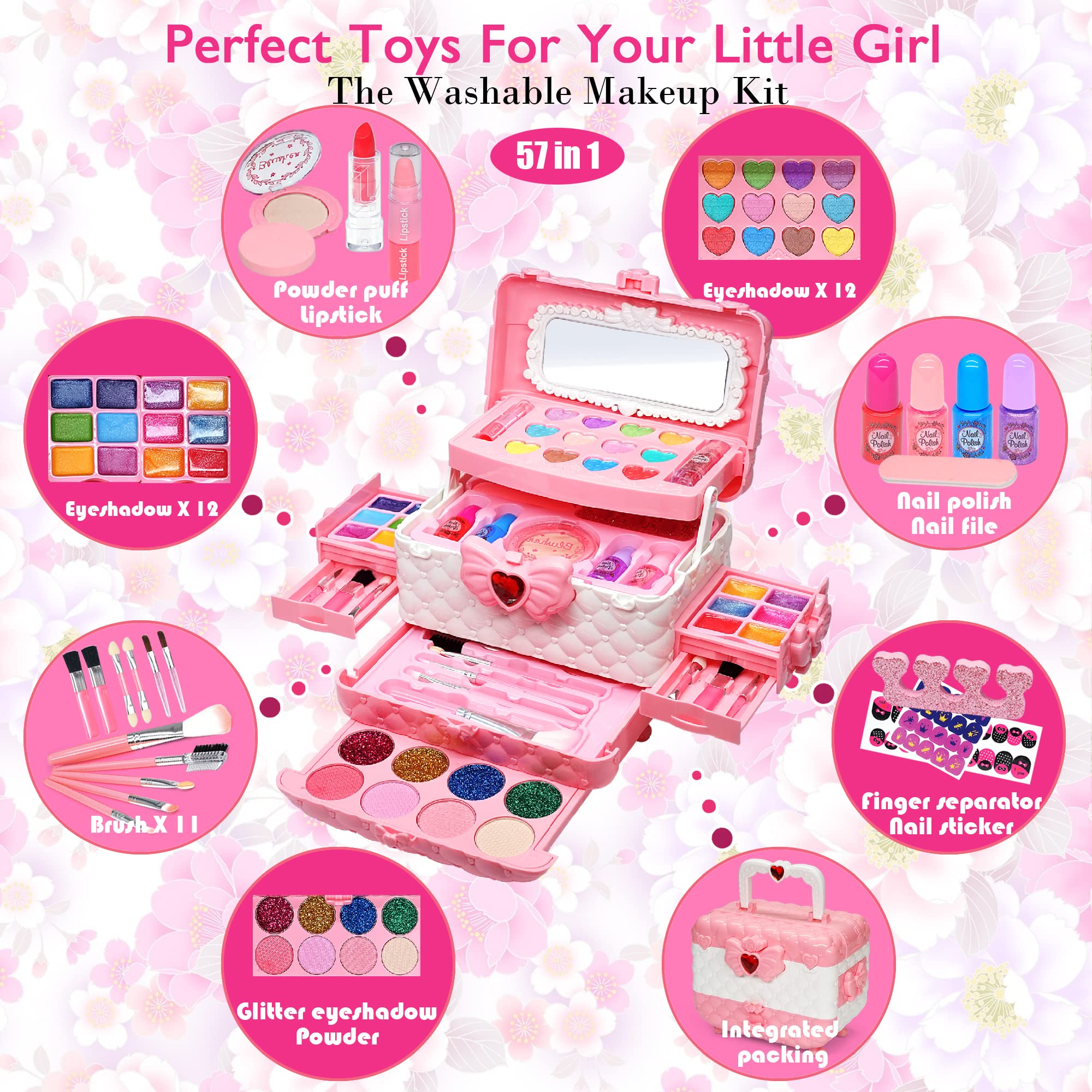 Kids Makeup Kit for Girl - Kids Makeup Kit Toys for Girls,Play Real Makeup Girls Toys,Washable Make Up for Little Girls,Non Toxic Toddlers Cosmetic for Children Age 3-12 Years Old,Teen