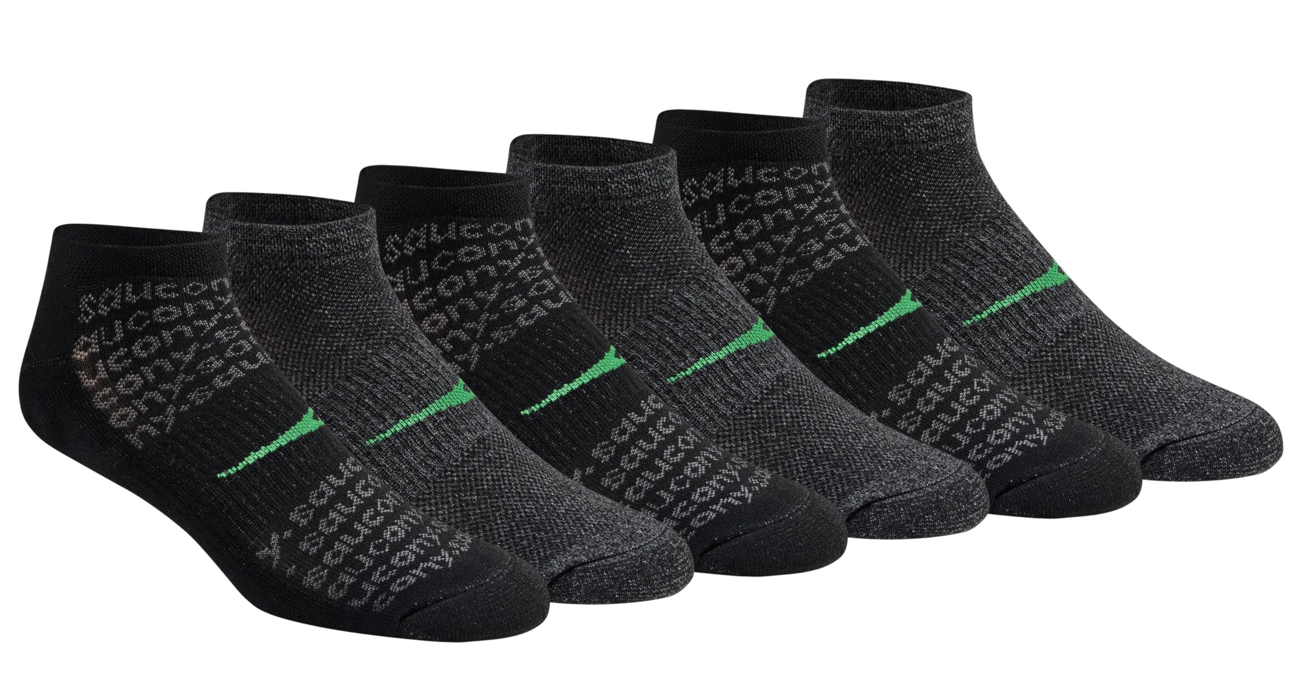 Saucony Men's RunDry Mesh Ventilating Comfort Fit Performance No-Show Socks, Available in M-XXL (6, 12, 18, Black Repreve (6 Pairs), Large