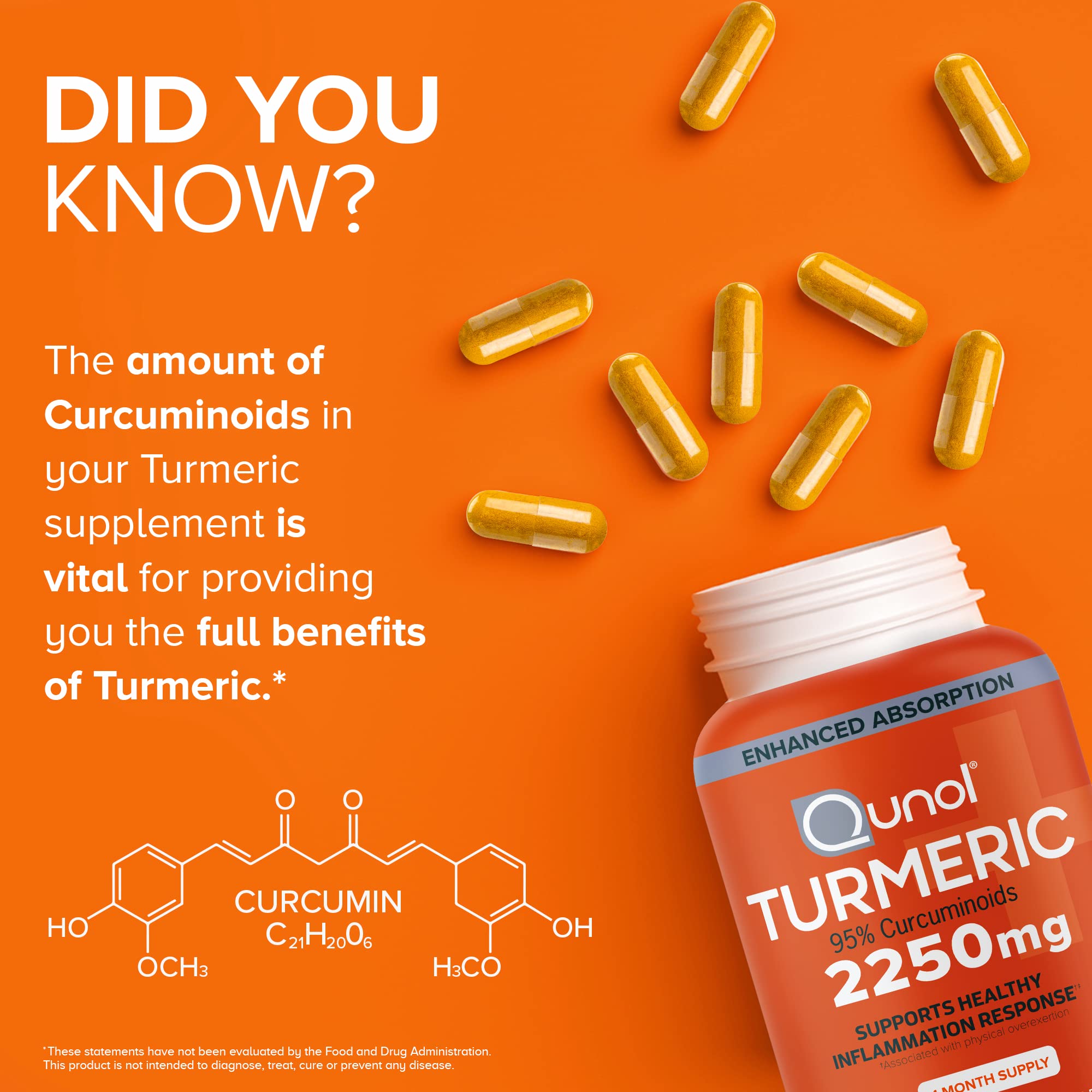 Qunol Turmeric Curcumin with Black Pepper, 2250mg Turmeric Extract with 95% Curcuminoids, Extra Strength Turmeric Supplement, Enhanced Absorption, Joint Support Supplement, 90 Vegetarian Capsules