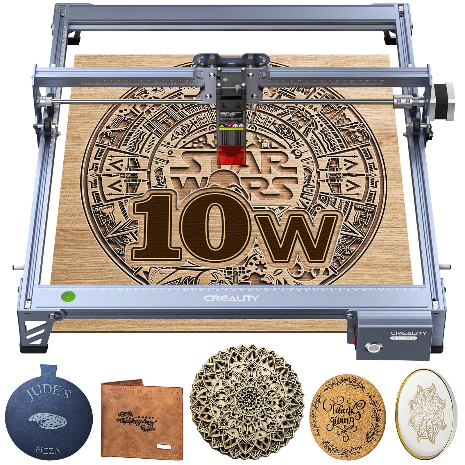 Creality Laser Engraver Machine 10W Output Power, 72000mW DIY Laser Engraving Machine 0.06mm High Precision Laser Cutter and Engraver for Wood and Metal, Paper, Acrylic, Glass, Leather etc, 17" x 16"