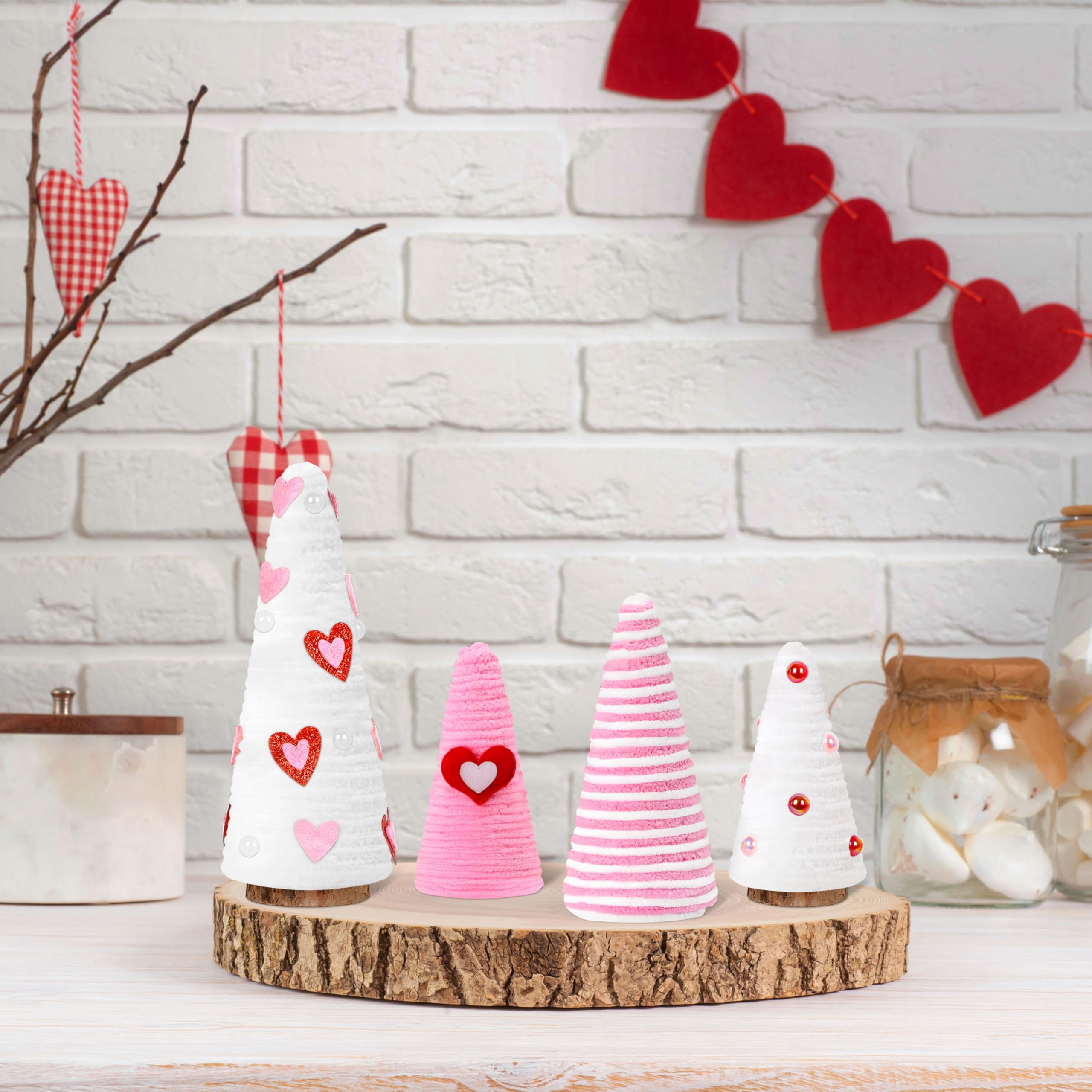 luck sea 4PCS Valentines Day Decor Tree Table Centerpieces: Pink Red White Valentine's Decorations for Farmhouse Tiered Tray, Home, Kitchen