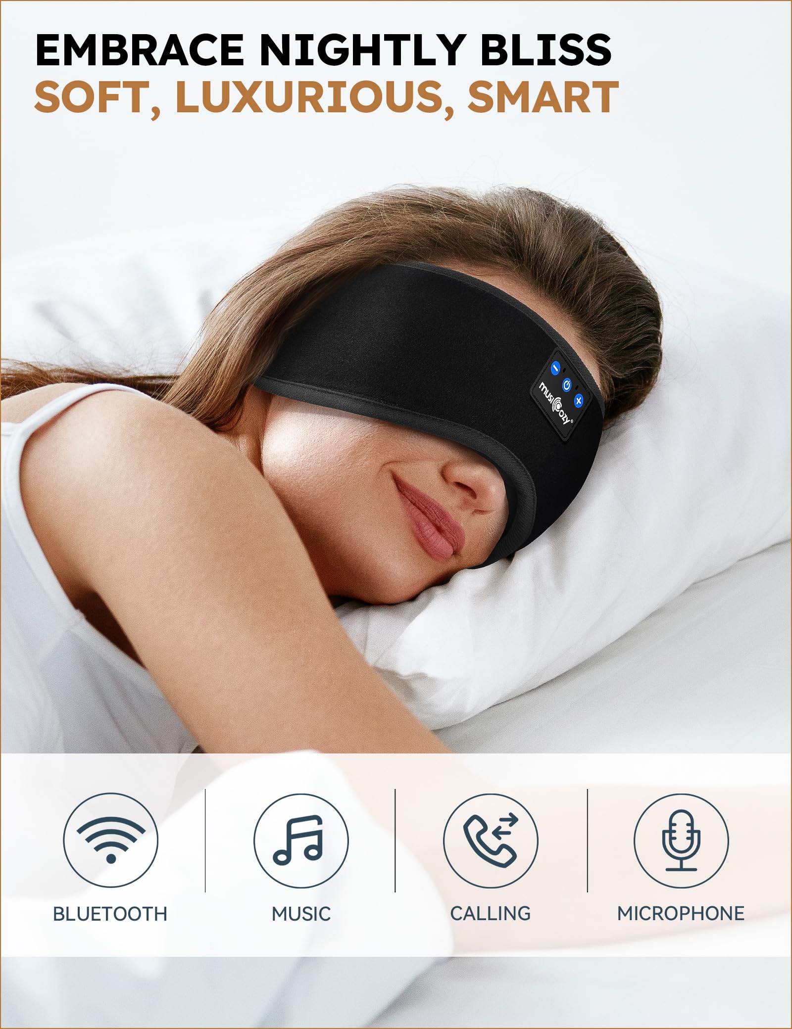 MUSICOZY Sleep Headphones Bluetooth 5.2 Headband Sleeping Eye Mask for Mom Women Men Wireless Music Earbuds Earphones for Side Sleepers Built-in HD Speakers Cool Gadgets Unique Gifts