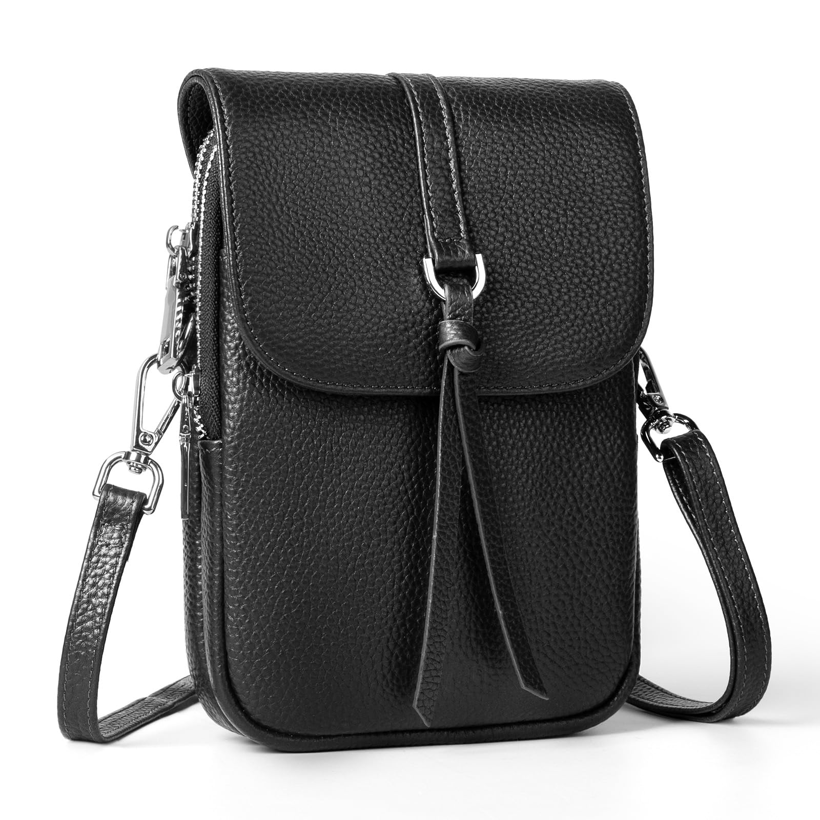 befen Black Genuine Leather Crossbody Purses for Women, Cell Phone Bags with RFID Pocket Small Women's Crossbody Handbags, Light Weight Shoulder Purses for Women