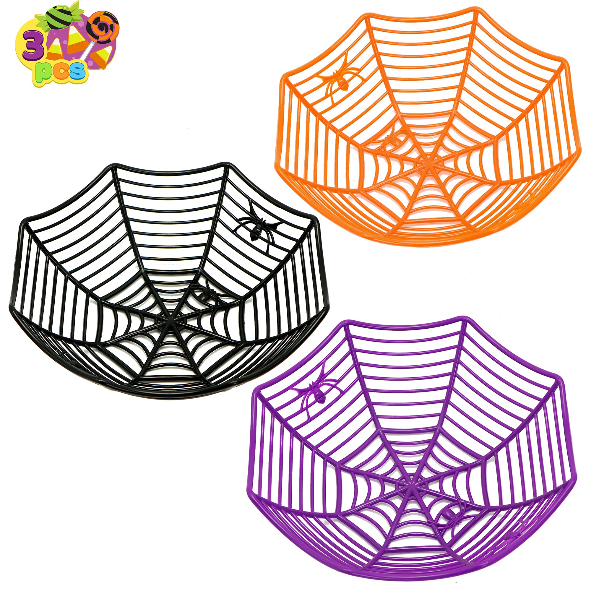 JOYIN 3 Pcs Halloween Candy Bowl Dish Spider Web Halloween Decorations Indoor Decor, Party Supplies Favors Table Desk Haunted House Trick Or Treat Basket Plastic