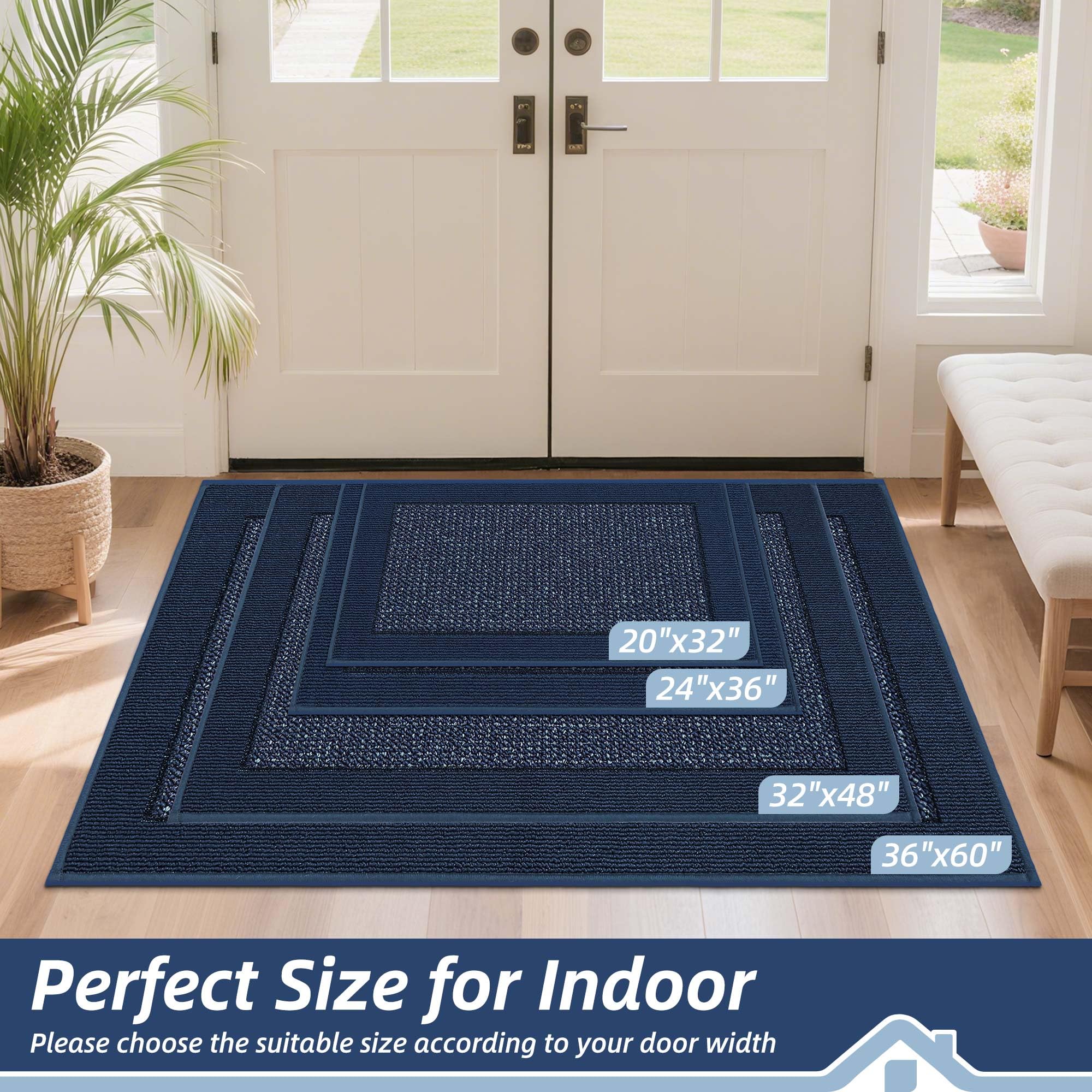 BEQHAUSE Indoor Door Mat 20" x 32", Dirt Trapper Door Mats Non-Slip Entryway Rugs Washable, Resist Dirt Absorbent Welcome Mat, Low Profile Floor Mats for Front Back Door and Entryway, Blue
