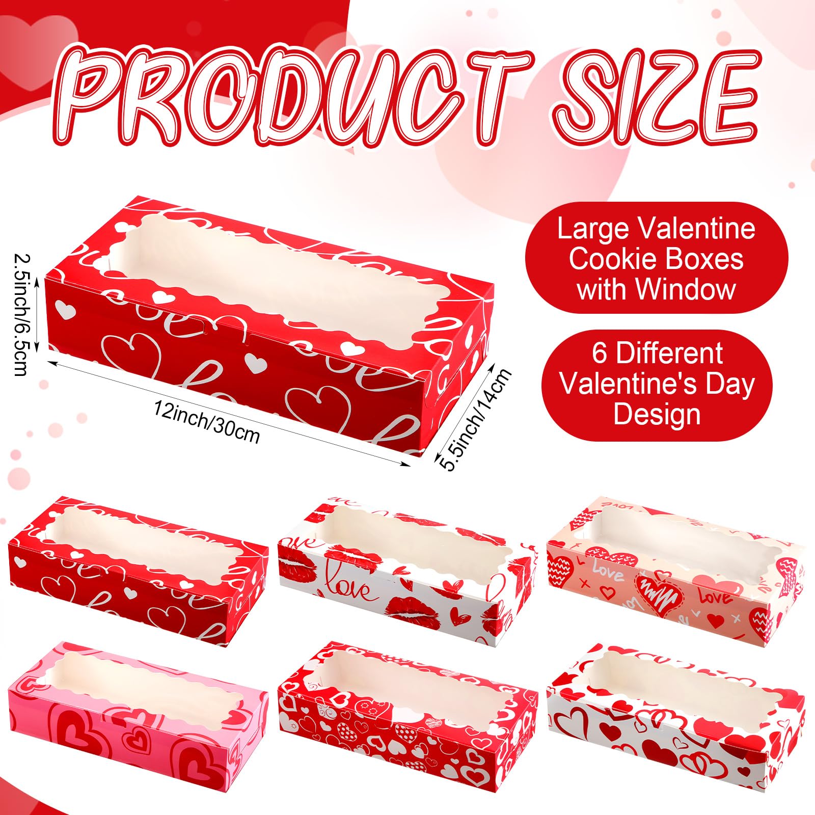 Maxcheck 48 Pieces Valentine's Day Treat Boxes Valentine Heart Cookie Boxes with Window 12 x 5.5 x 2.5 Valentine Bakery Boxes Heart Gift Boxes Candy Heart Containers for Valentine Party Favors