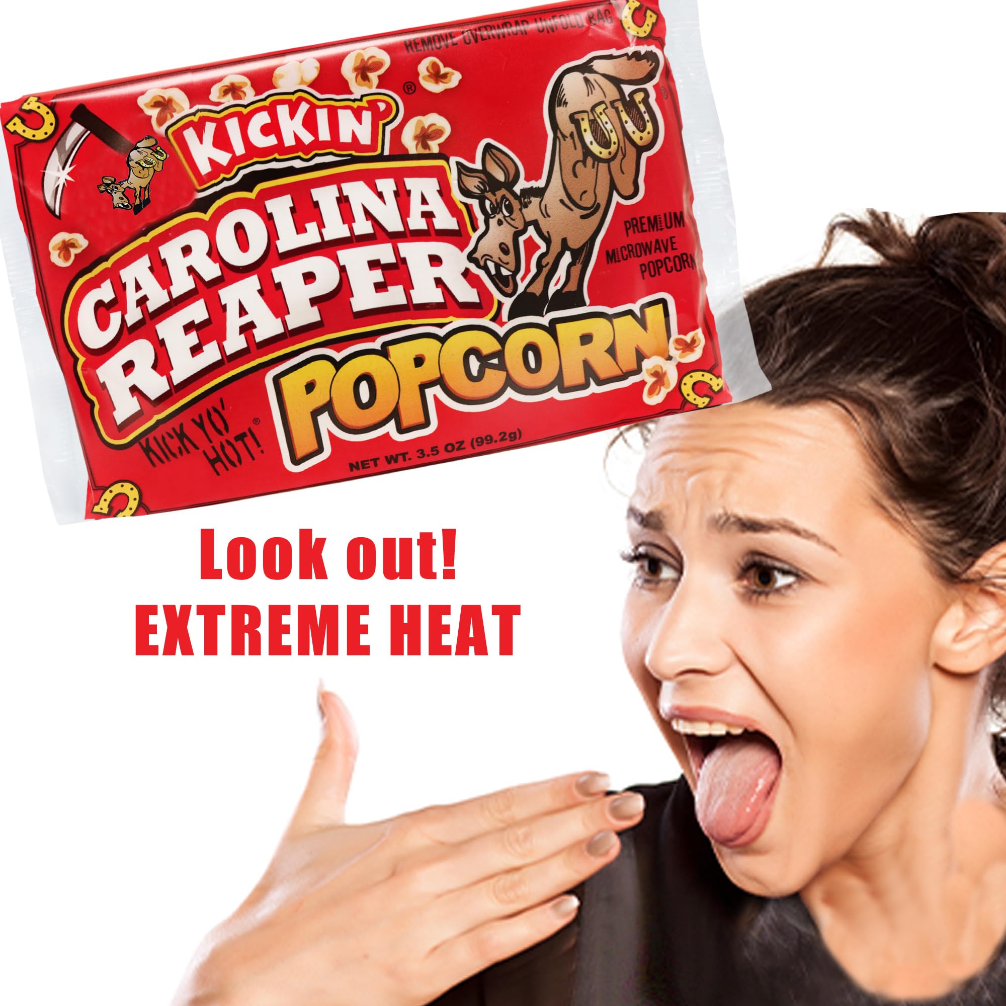 KICKIN’ Carolina Reaper Pepper Microwave Popcorn - Spicy Snacks - Pack of 3 - Ultimate Spicy Gourmet Gift Popcorn - Makes a Great Movie Theater Popcorn or Snack Food - Try if you dare!