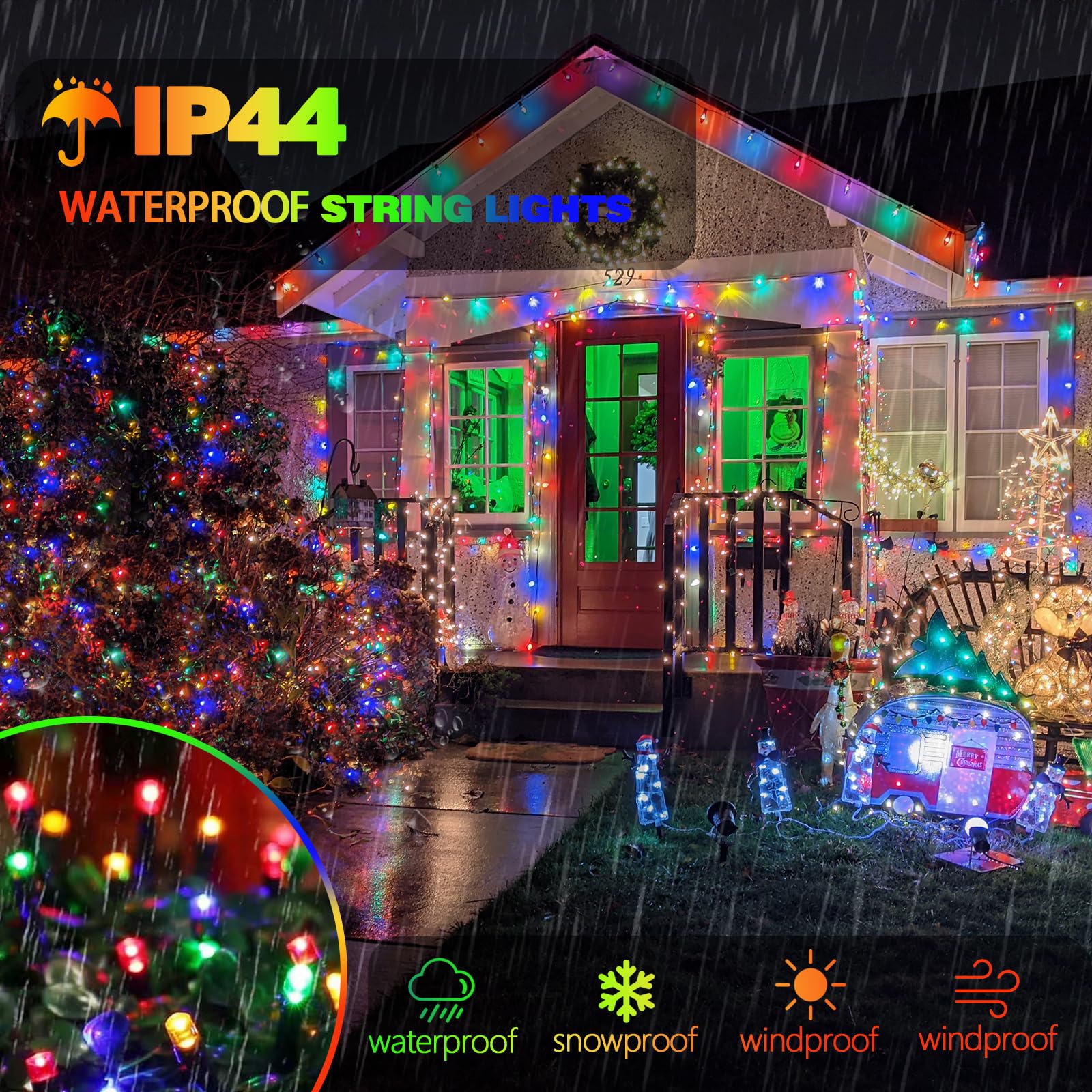 SANJICHA 2-Pack 66FT 200 LED Christmas Lights for Indoor Outdoor, Super Bright Plug in String Lights, Waterproof Xmas Lights Outdoor for Christmas Decorations Bedroom Party Xmas Tree (Multicolor)