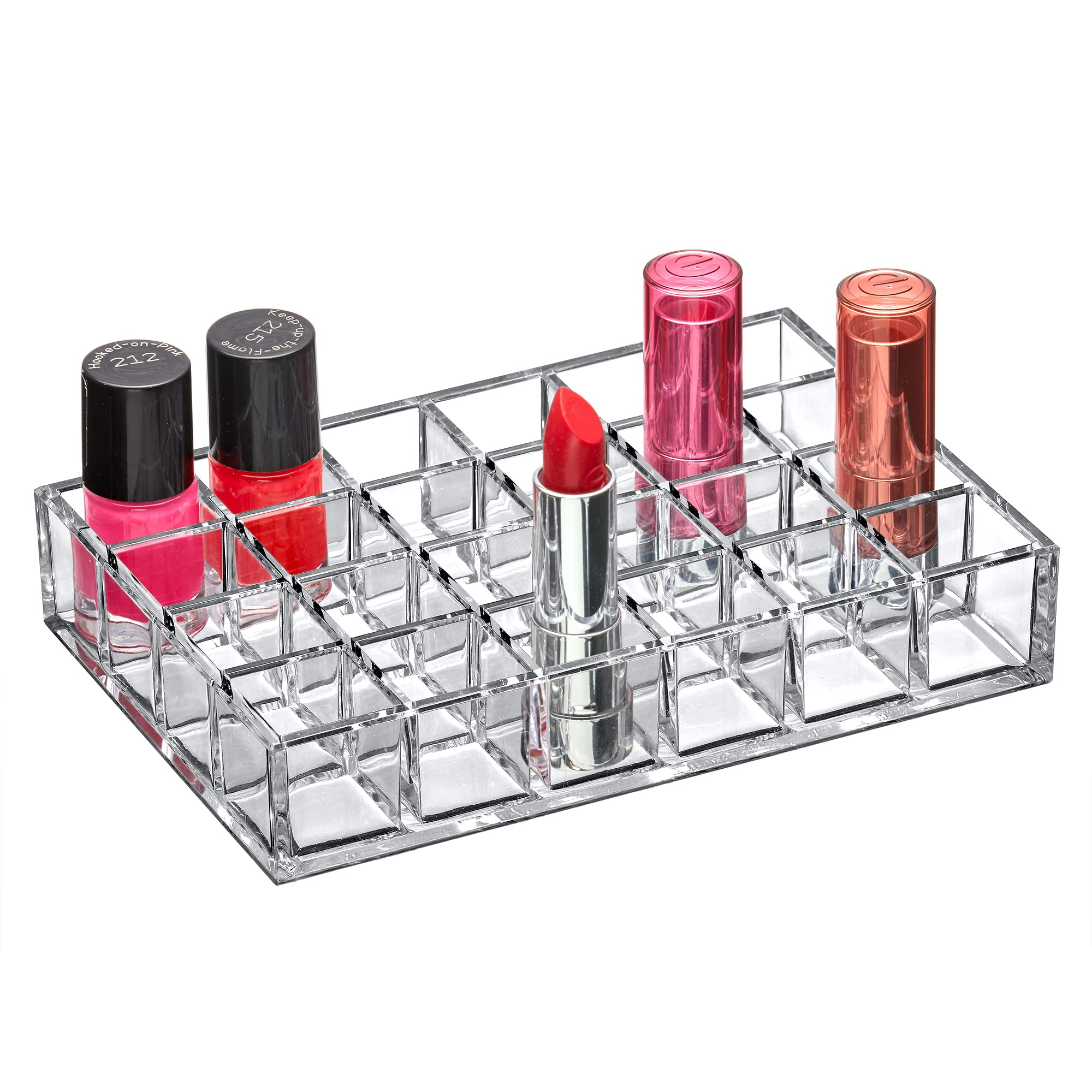 Amazing Abby - Allure - 24-Slot Acrylic Lipstick Organizer, Lipstick Holder, Lip Gloss Organizer, Cosmetic Storage Display, Perfect Storage Solution for Drawer, Vanity, Bathroom, and More