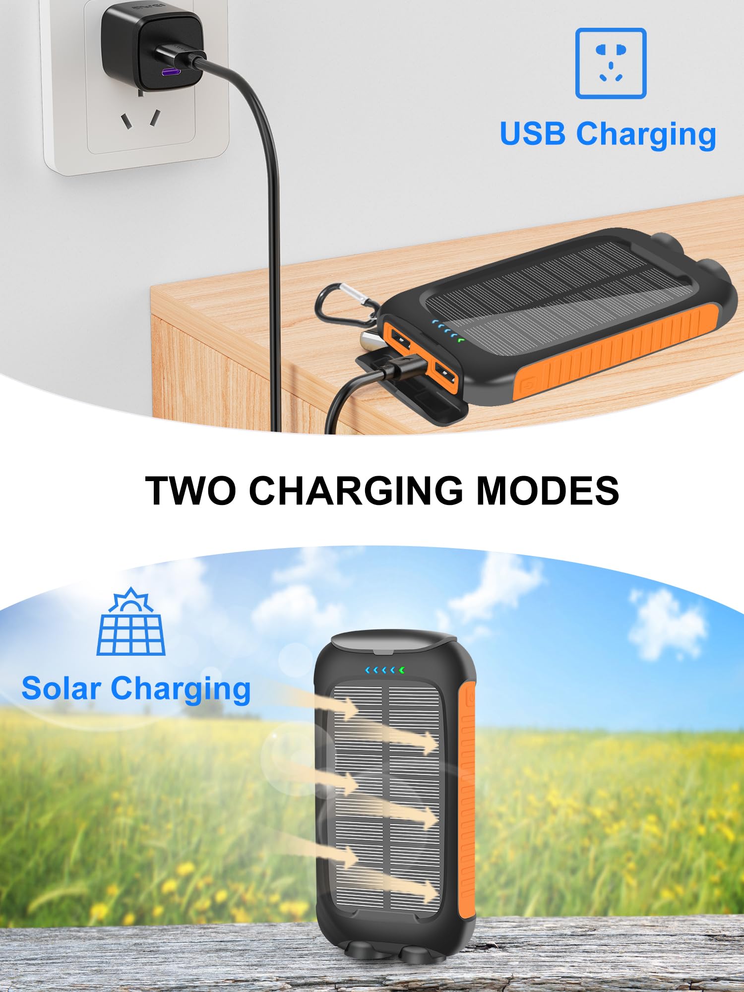 𝟮𝟬𝟮4 𝙐𝙥𝙜𝙧𝙖𝙙𝙚 Solar-Charger-Power-Bank-38800mAh Waterproof Portable Solar Phone Charger with LED Flashlight/USB C Fast Charge External Battery Pack Compatible for Outdoor, Camping, Travel