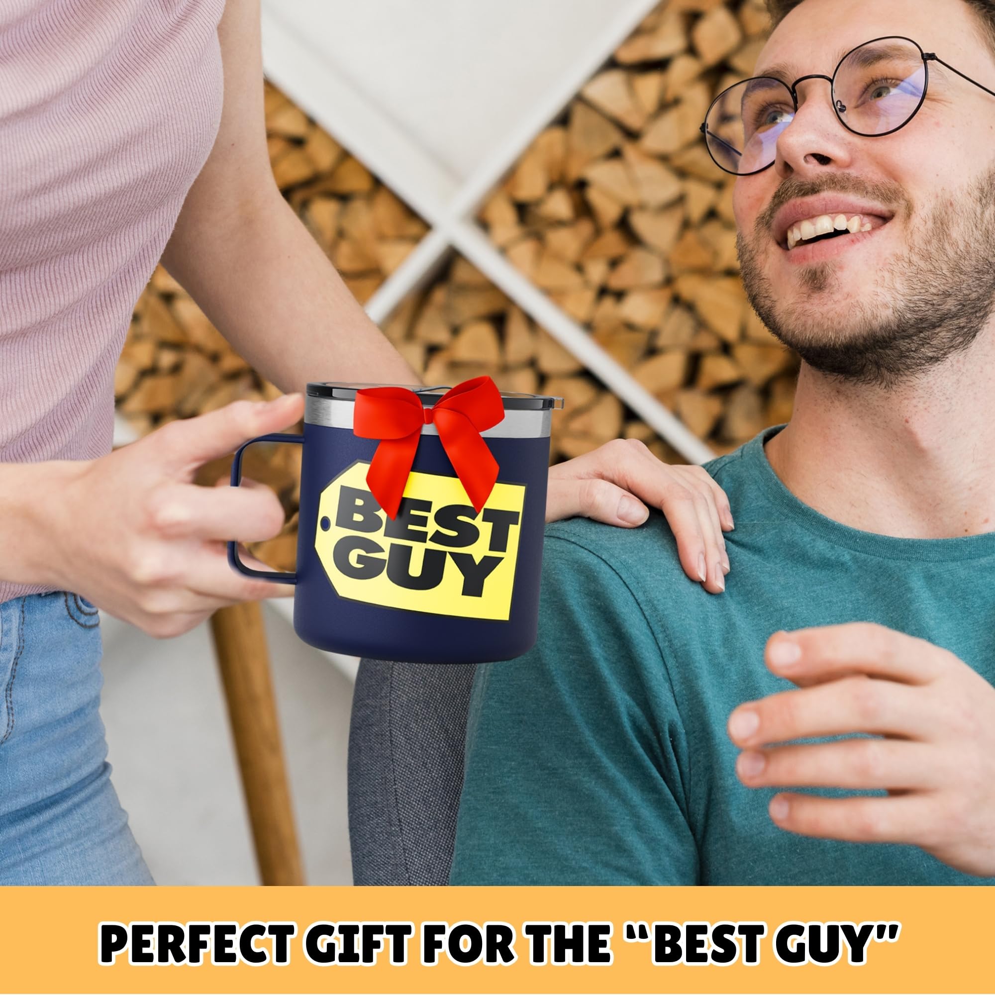 Gifts for Men - BEST GUY Travel Coffee Mug 14oz, Dad Gifts, White Elephant Gifts, Funny Coffee Mug, Gifts for Him, Husband Gifts, Gifts for Boyfriend, Birthday Gifts, Christmas Gifts, Valentines