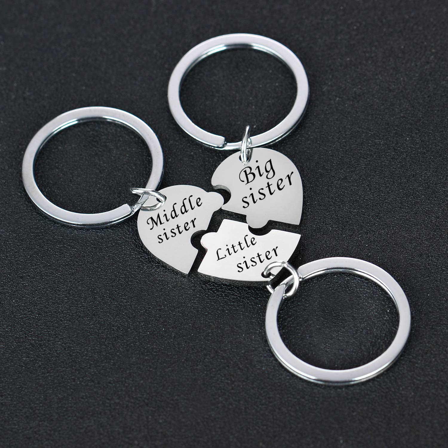 YEEQIN Matching Heart Keychain Set for 3 Sisters - Big, Mid, and Lil Sis Jewelry Gifts