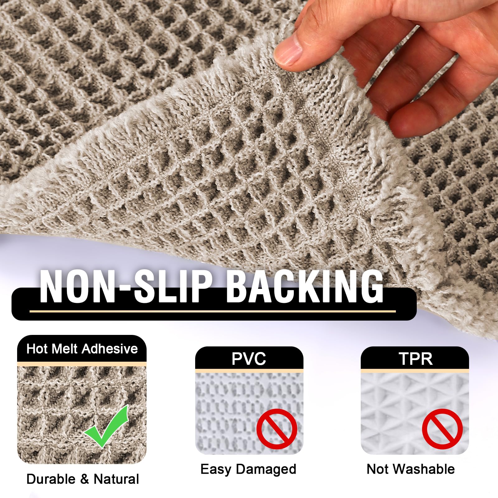 H.VERSAILTEX Upgraded Waffle Bath Mat Super Absorbent Bathroom Mats Non Slip Bath Rugs for Bathroom Floor Machine Washable Dry Fast Bathroom Rugs for Beside Tub, 17" x 24", Irish Cream