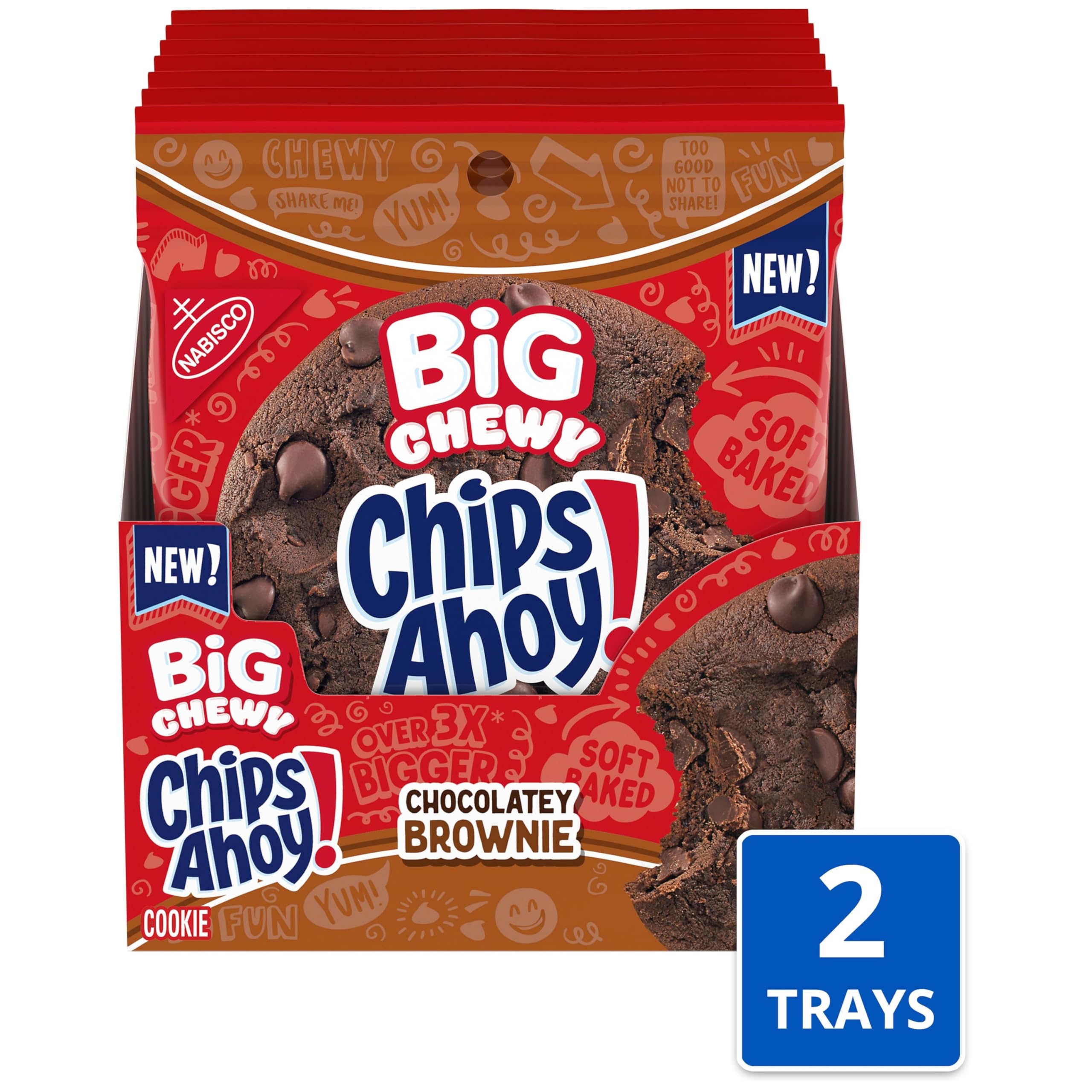 CHIPS AHOY! Big Chewy Chocolate Chip Cookies, Chocolatey Brownie, 14 Snack Packs (1 Cookie Per Pack)