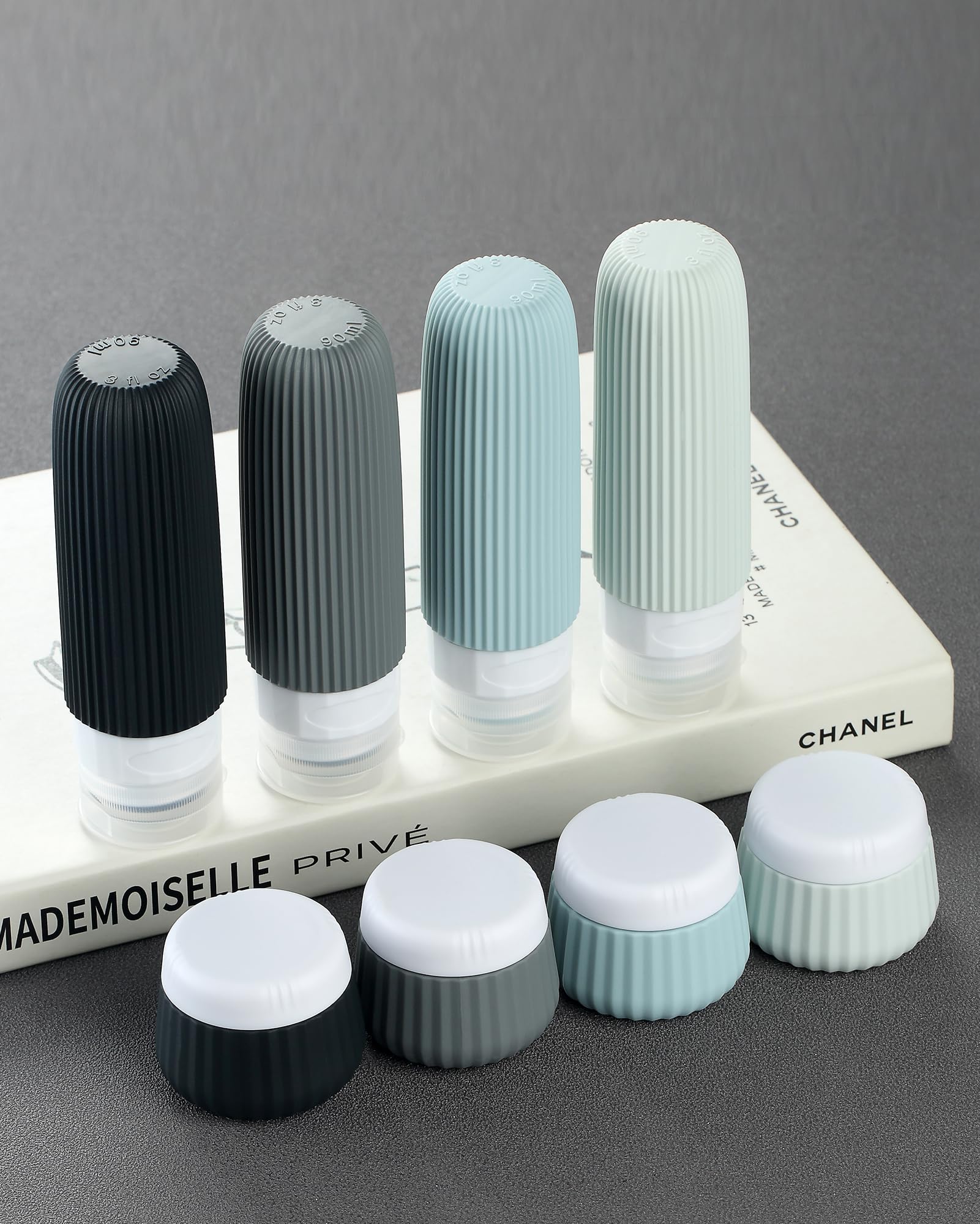 Mrsdry Travel Bottles for Toiletries 8 Pack, Tsa Approved Travel Size Toiletries 3 oz, Travel Containers for Toiletries, with Clear Bag, Leak Proof Silicone Squeezable Travel Essentials Creams Jars