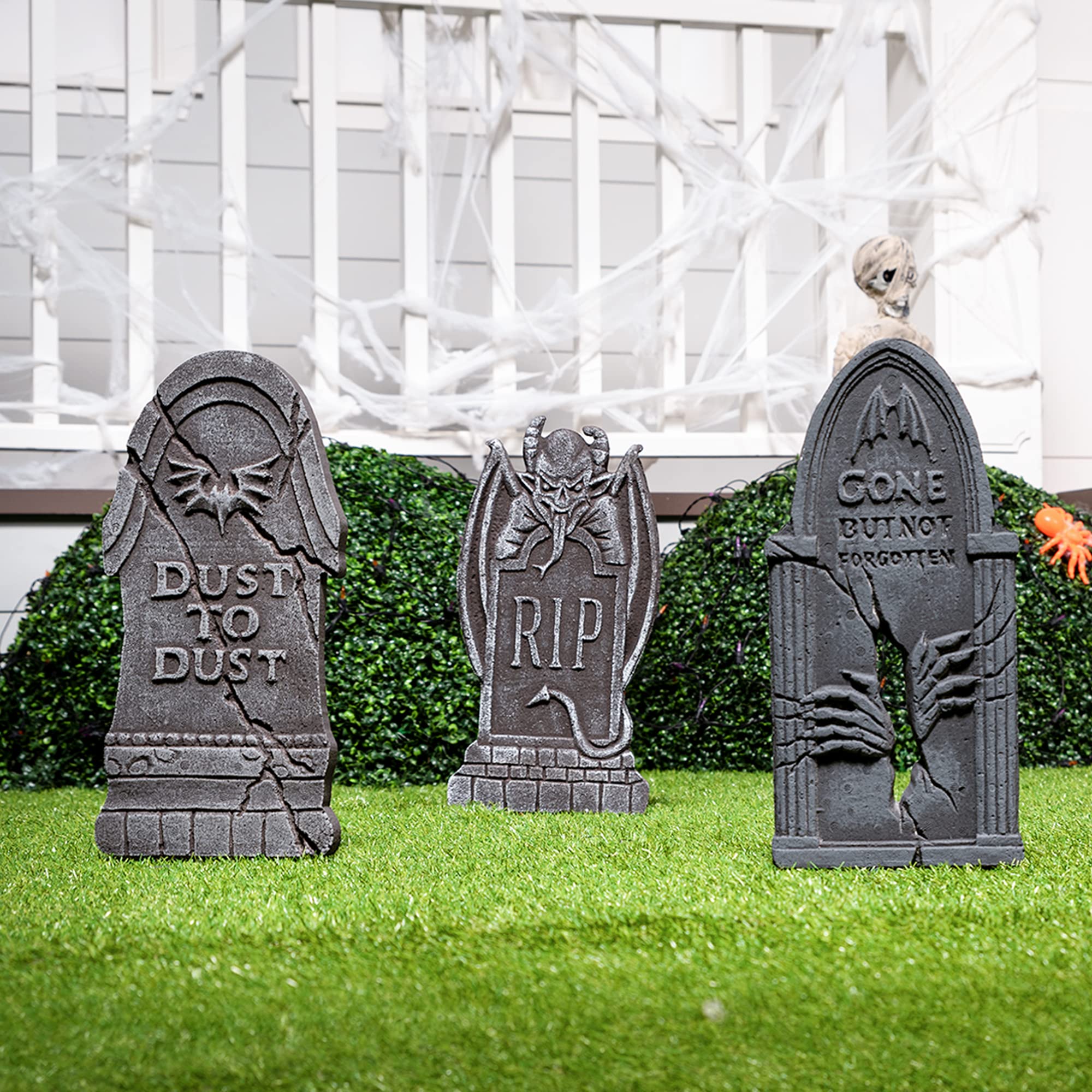 JOYIN 17” Halloween Tombstones for Graves Halloween Decorations Outdoor (5 Pack), Foam RIP Graveyard Headstone Decorations and 10 Bonus Metal Stakes for Halloween Yard Lawn Decorations