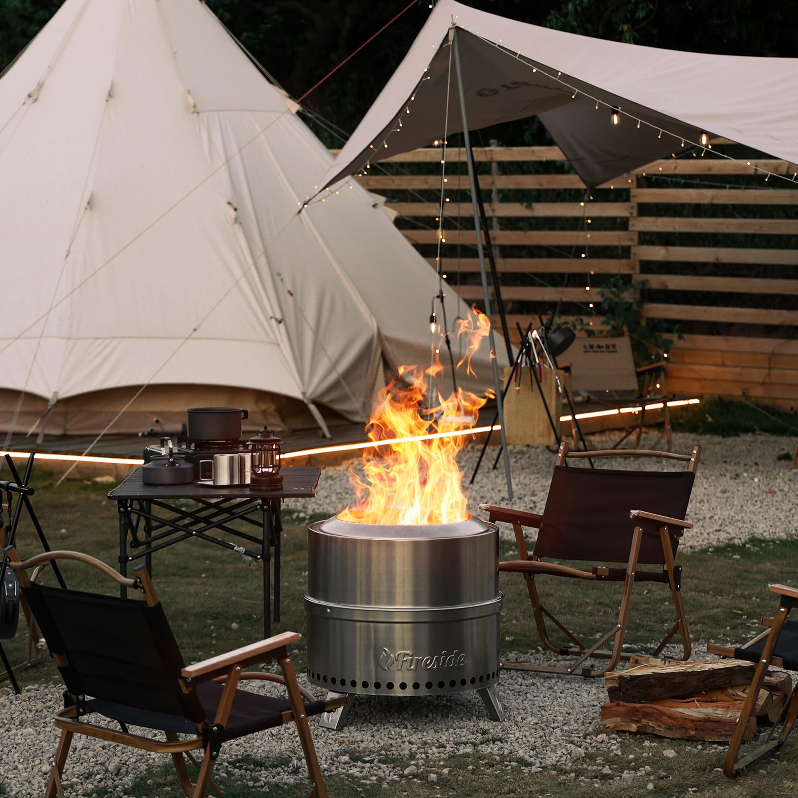 TURBRO 19 Inch Smokeless Fire Pit for Outdoor Wood Burning, Portable 304 Stainless Steel Camping Stove with Stand, Removable Ash Pan, Waterproof Storage Bag, Unique Nested Design, Pluto R19-SS, Silver