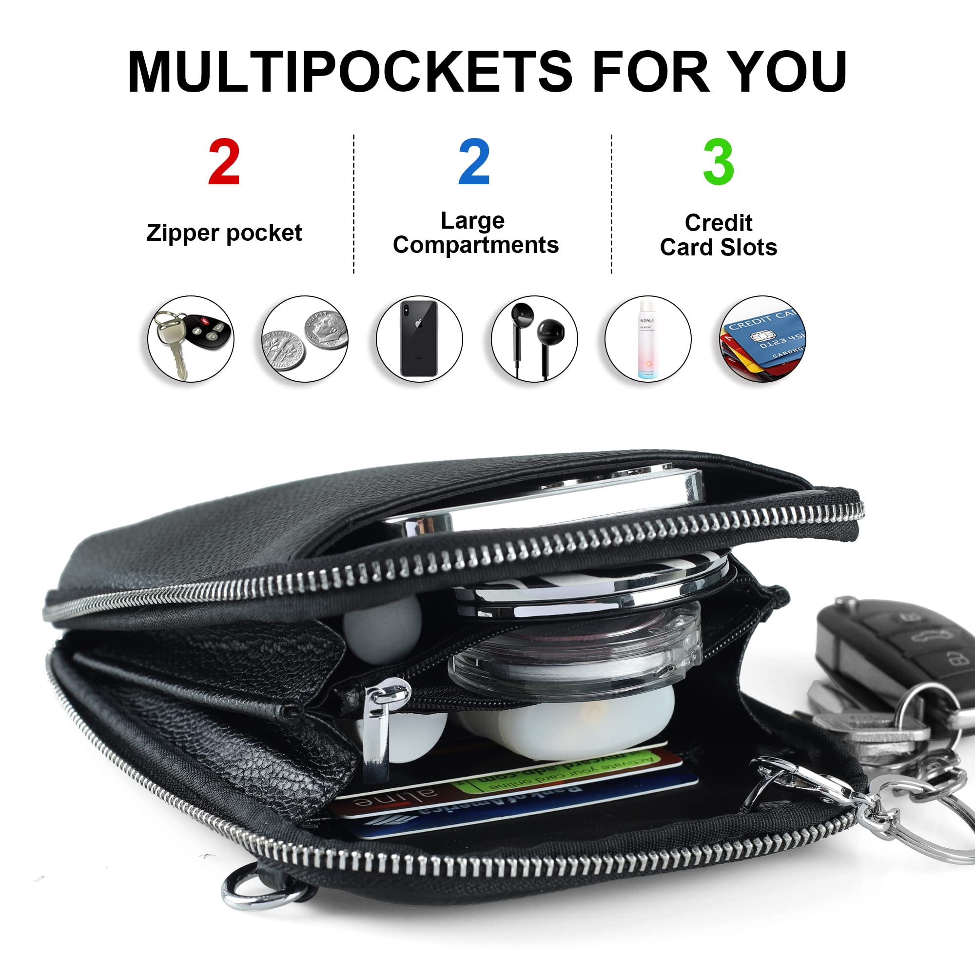 befen Genuine Leather Black Leather Small Crossbody Phone Bags for Women Mini Wallet Purse RFID Crossbody Bags for Women - Fit iPhone 15 Pro Max