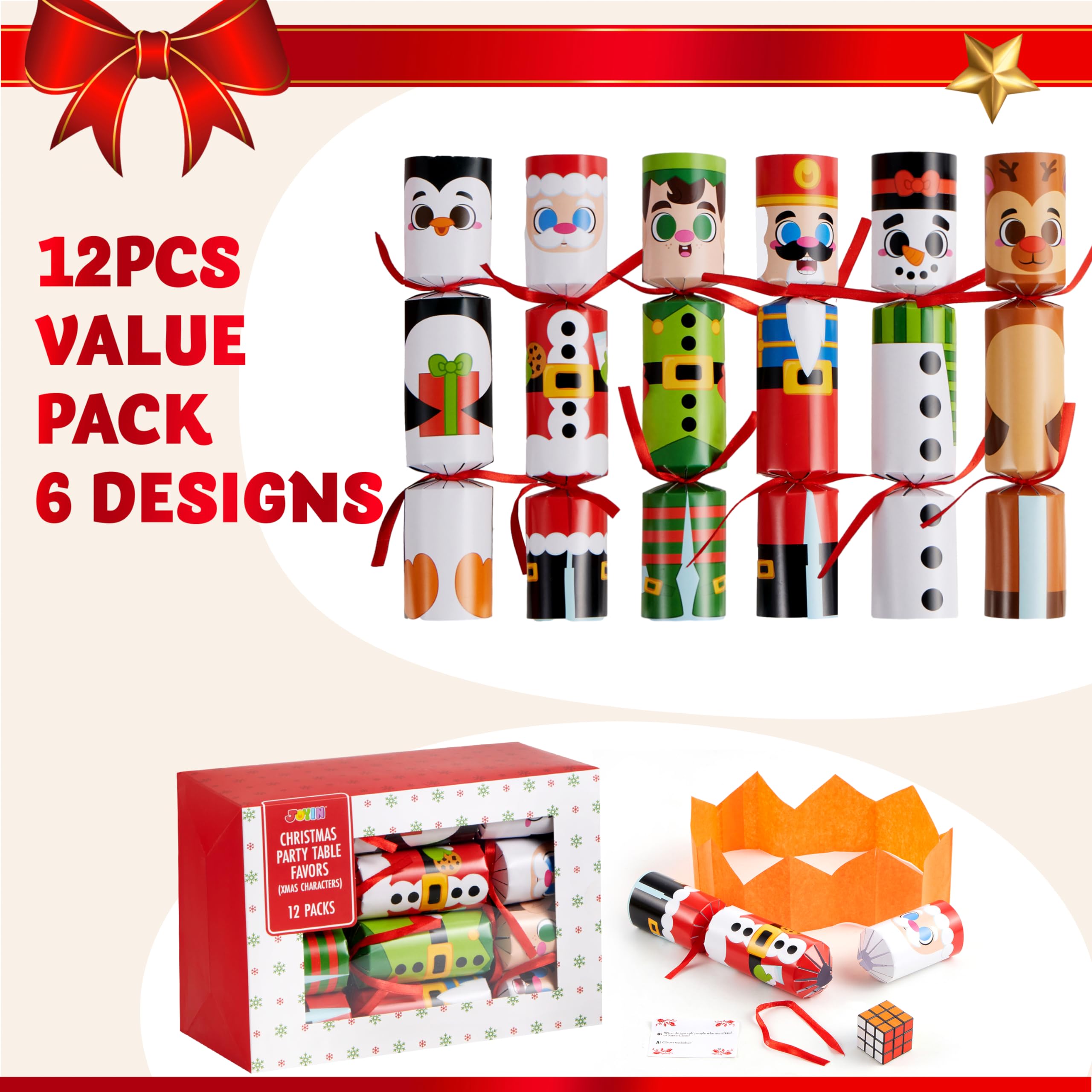 JOYIN 12 Pack Christmas Party Favor Non-Snap Party Table Favors with Christmas Characters Holiday Party Favor Supplies for Kids and Adults, Christmas Parties, Dinners and Holidays