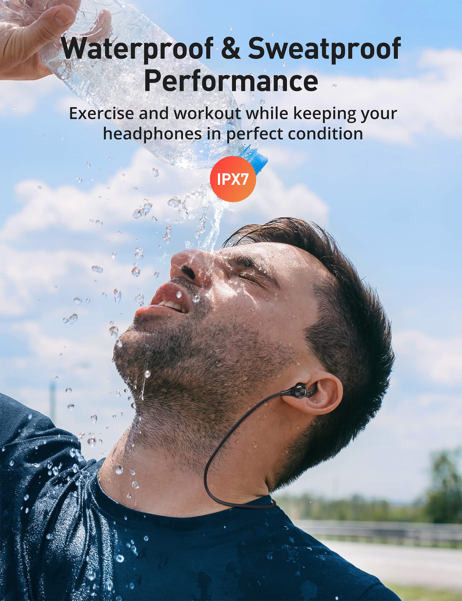 Hsoipn Wireless Headphones, Bluetooth 5.2 Stereo aptX Wireless Earbuds Bass Bluetooth Earbuds Bulit-in Mic with 16H Playtime, Magnetic, IPX7 Waterproof Perfect for Sport, Gym