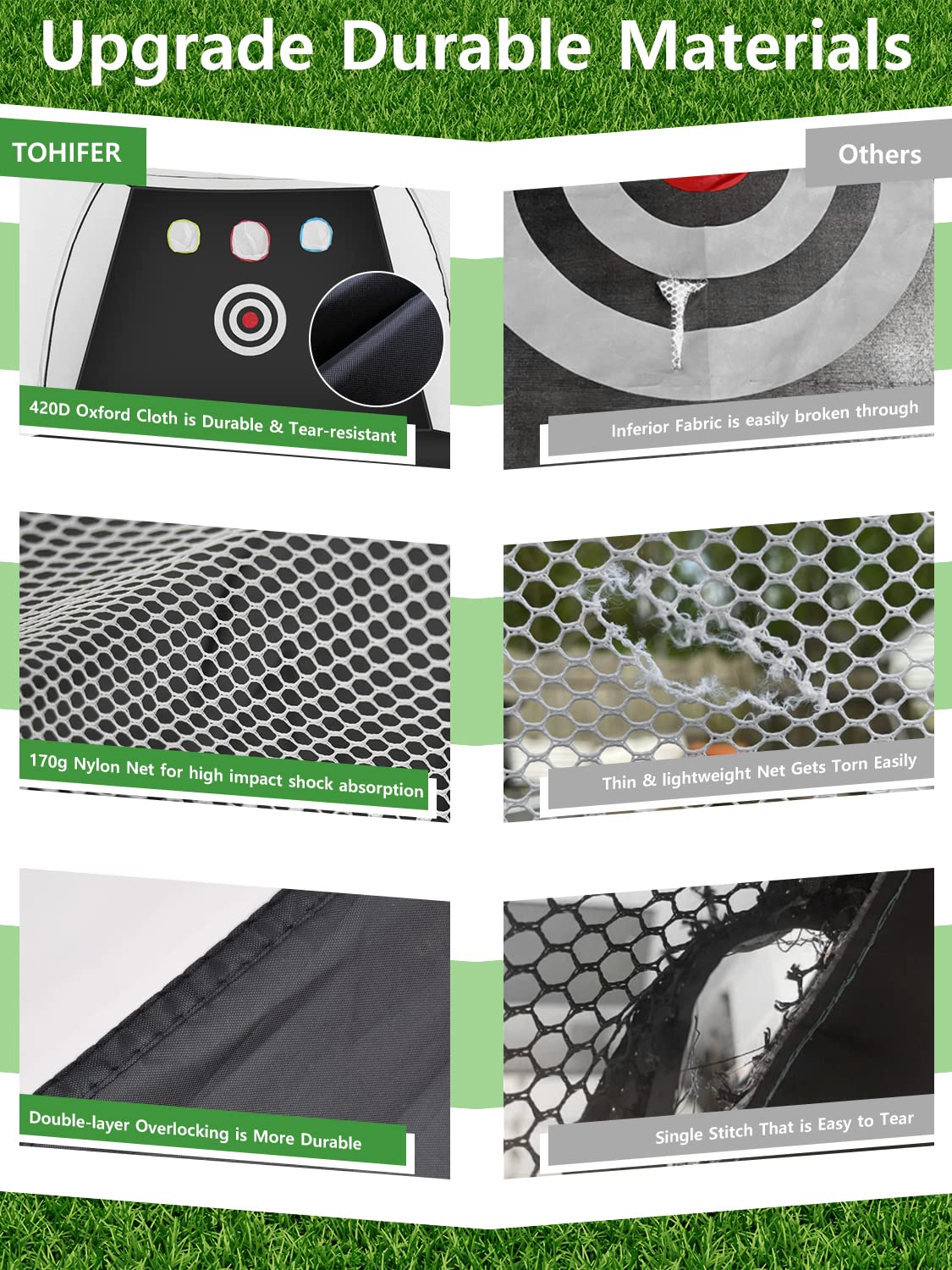 Golf Practice Net - 10x7ft Hitting Aid with Targets / 1 Mat / 5 Balls / 1 Tee / Bag - Men's Indoor/Outdoor Swing Trainer