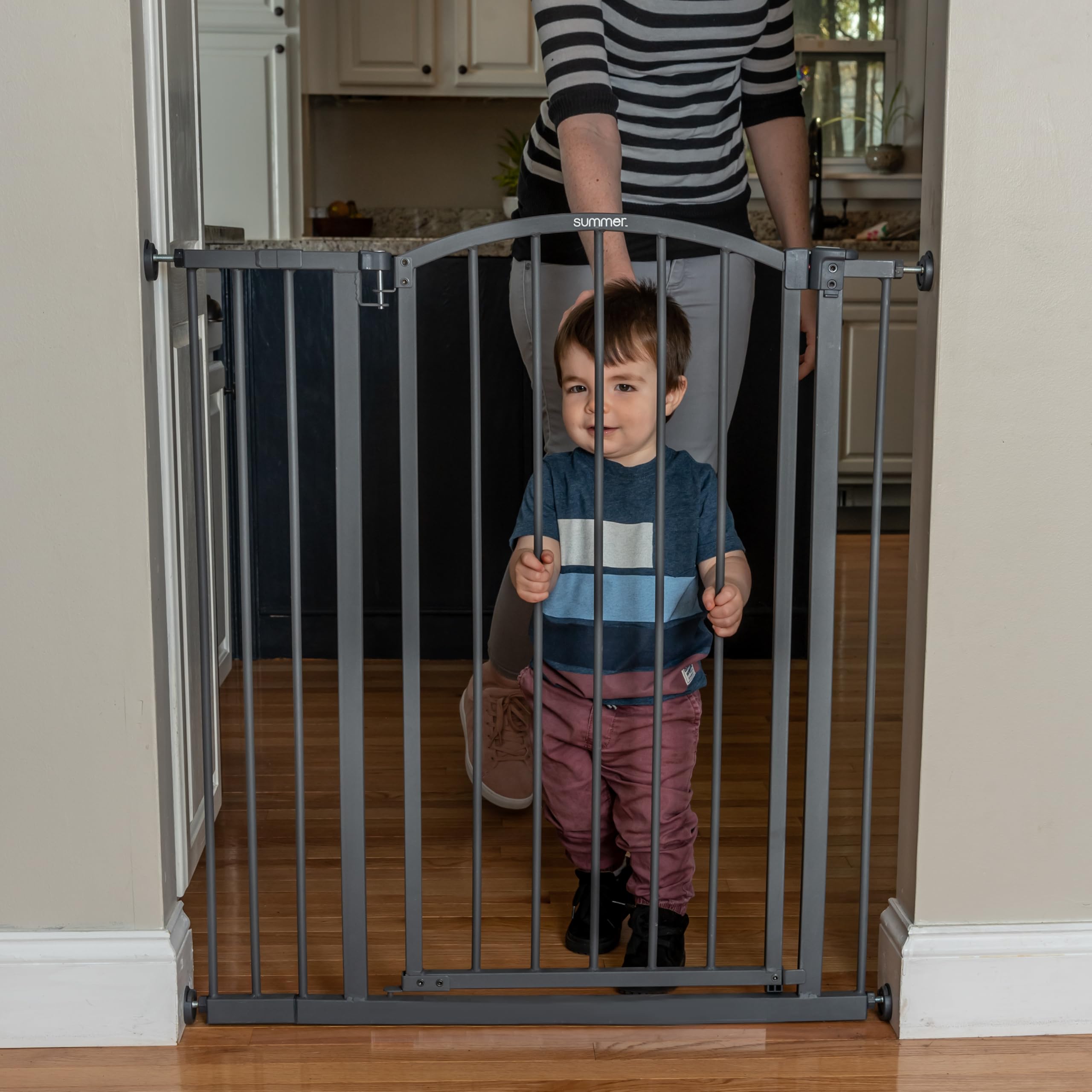 Summer Infant Extra Tall Decor Safety Pet and Baby Gate, 28” - 38.25” Wide, 36" Tall, Install In-between Rooms, Doorways and Stairways, 20” Wide Door Opening - Gray