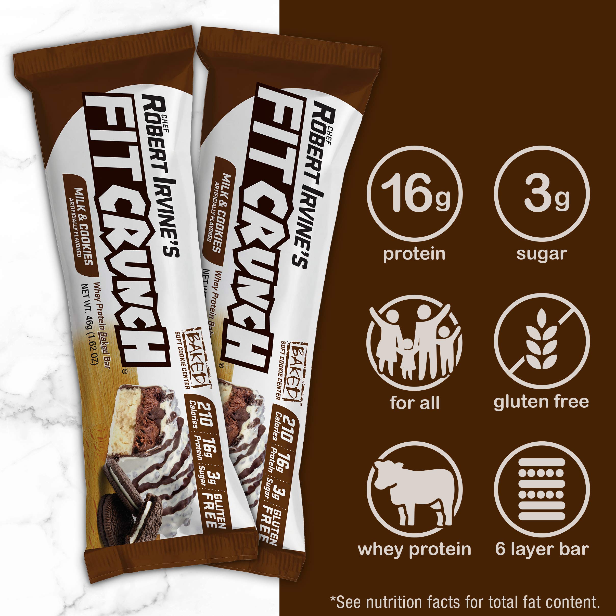 FITCRUNCH Snack Size Protein Bars, World’s Only 6-Layer Baked Bar, Just 3g of Sugar & Soft Cake Core (9 Count, Milk & Cookies)