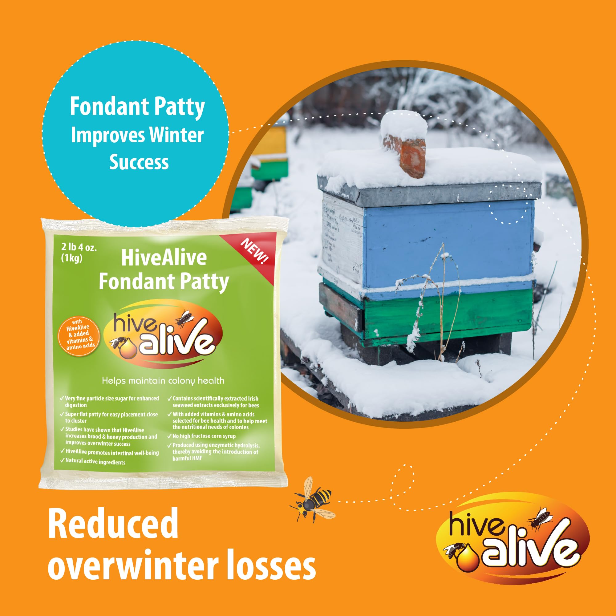 Hive Alive Fondant Bee Food Supplement – Easy to Use Feed Enhancer Prevents Starvation During Overwintering – Only Fondant with Hive Alive Proven to Increase Bee Gut Health and Boost Production-15Pack