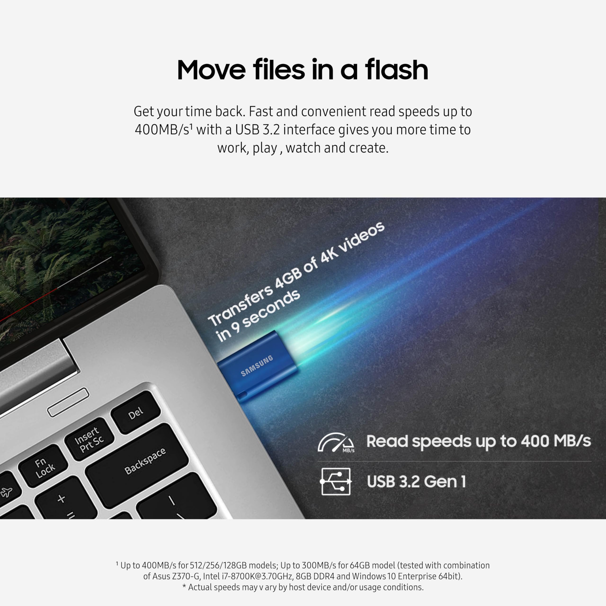 Samsung Type-C USB Flash Drive, 512GB, Transfers 4GB Files in 11 Secs w/Up to 400MB/s USB 3.2 Gen 1 Read Speeds, Compatible w/USB 3.0/2.0, Waterproof, 2022, Blue, MUF-512DA/AM