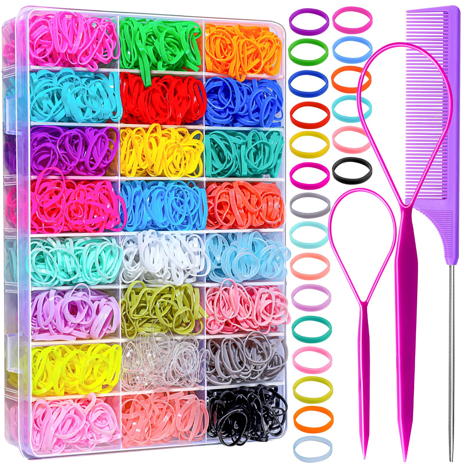 YGDZ Elastic Hair Bands 24 Colors, 1500 pcs Mini Hair Rubber Bands for Hair, Colorful Toddler Hair Accessories, Soft Small Girl Hair Ties, Hair Accessories Set for Girl, Baby, Kids