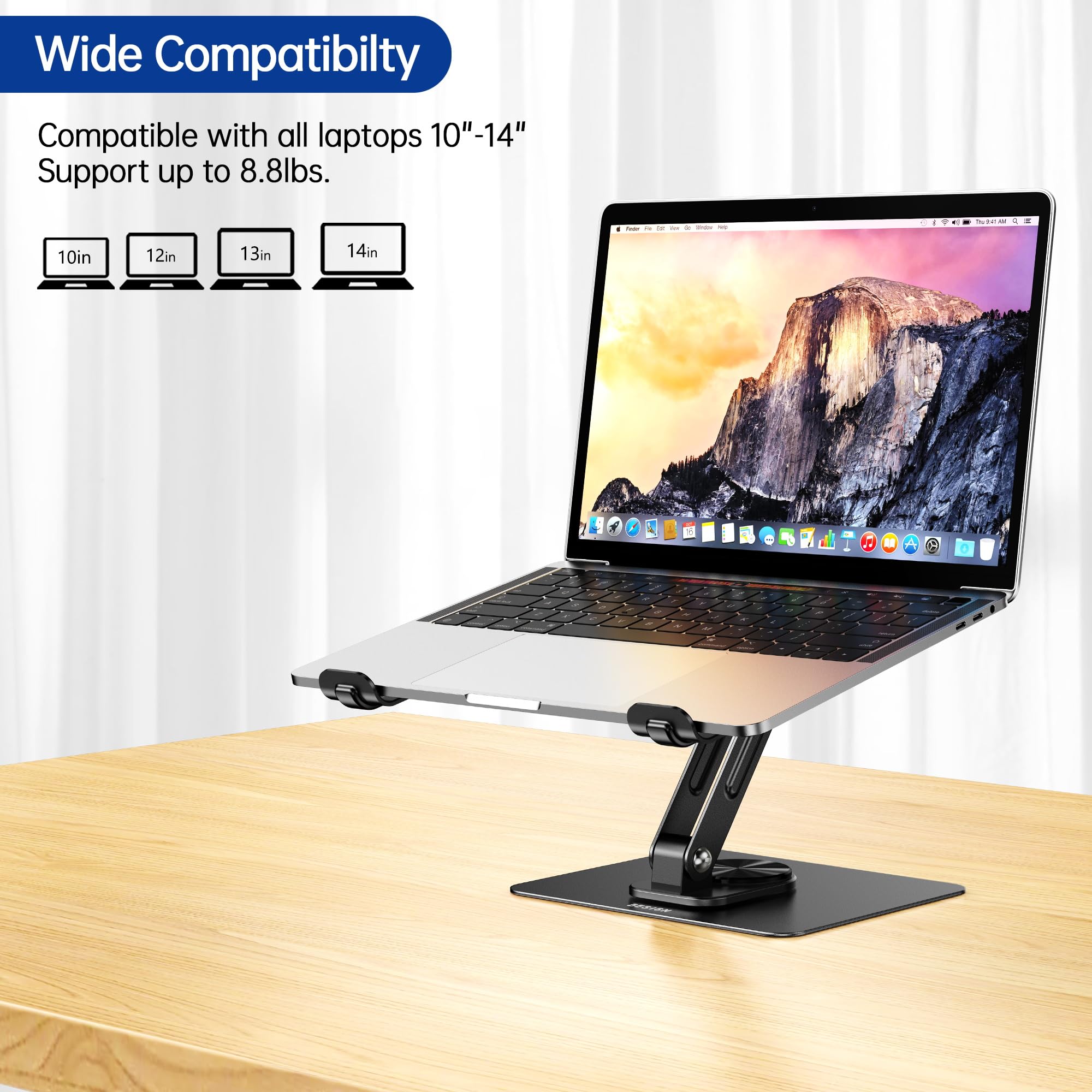 BESIGN LS12 Laptop Stand with 360° Rotating Base, Ergonomic Adjustable Notebook Holder, Computer Riser Stand Compatible with Air, Pro, Dell, HP, Lenovo More 10-14" Laptops (Black)