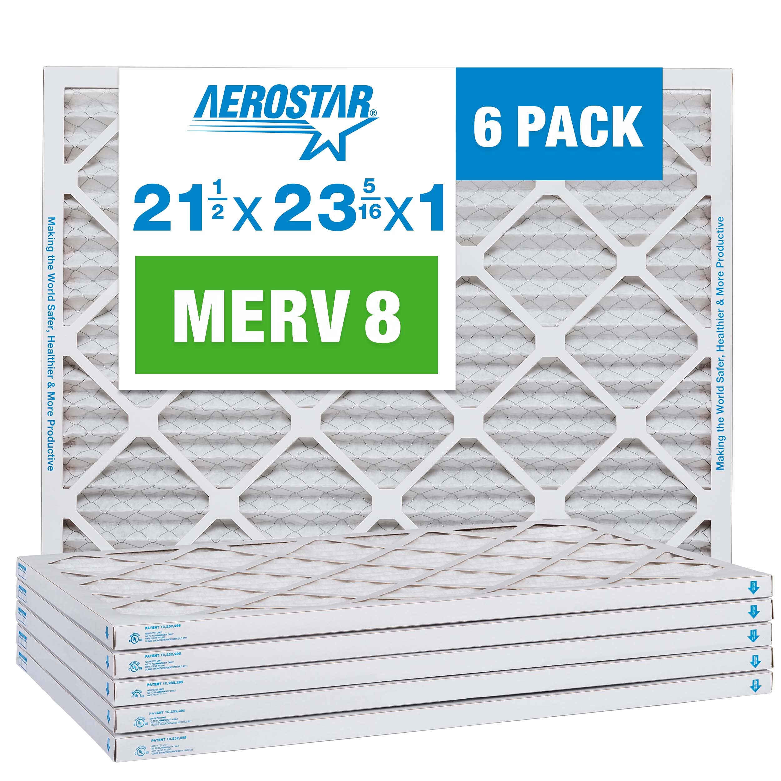 Aerostar 21 1/2x23 5/16x1 MERV 8 Pleated Air Filter, AC Furnace Air Filter, 6 Pack (Actual Size: 21 1/2" x 23 5/16" x 3/4")