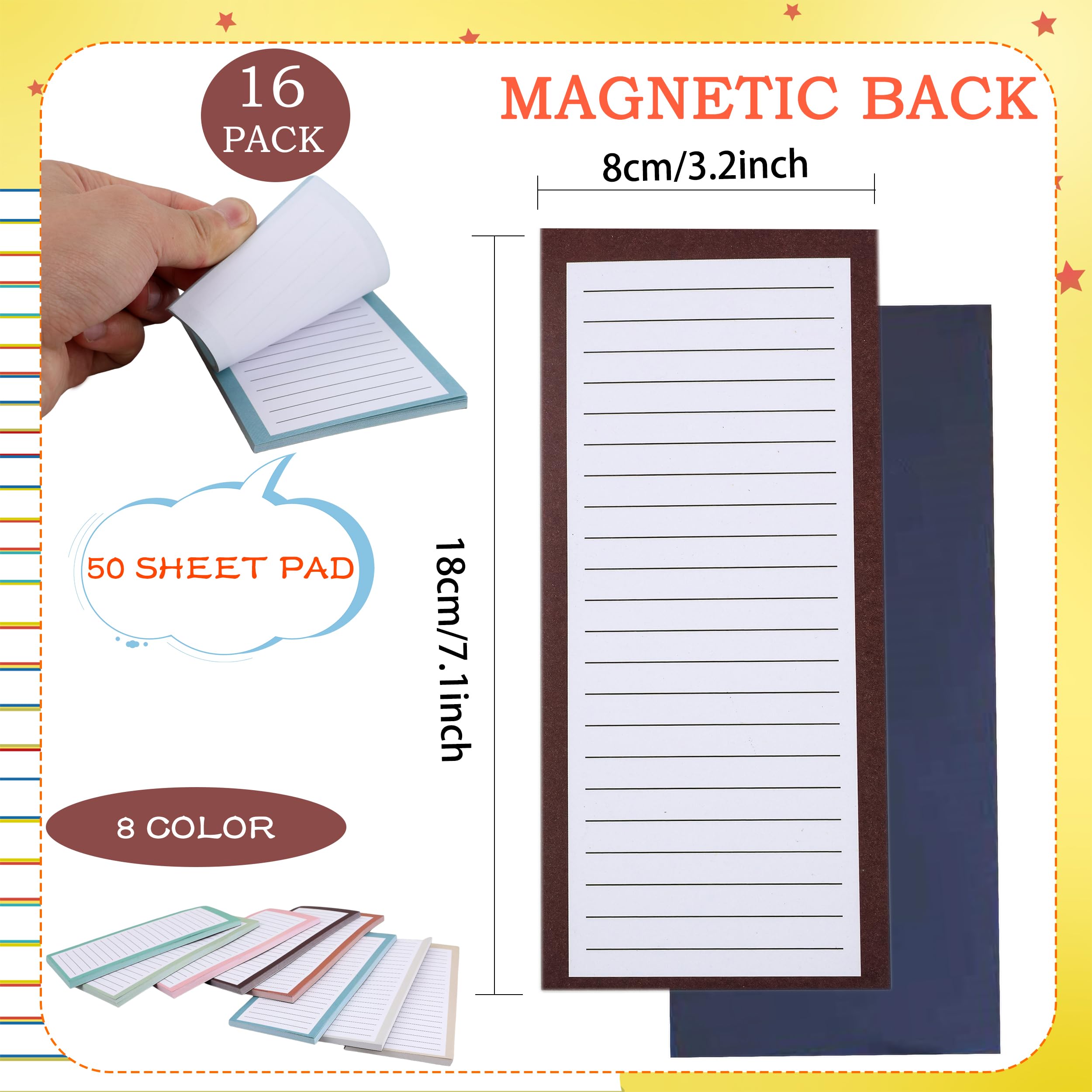 16 Pcs Refrigerator Magnetic Notepads Magnetic Note Pads Lists Grocery Shopping Magnet Pad Full Magnet Back Notepads for Fridge Kitchen Shopping Grocery