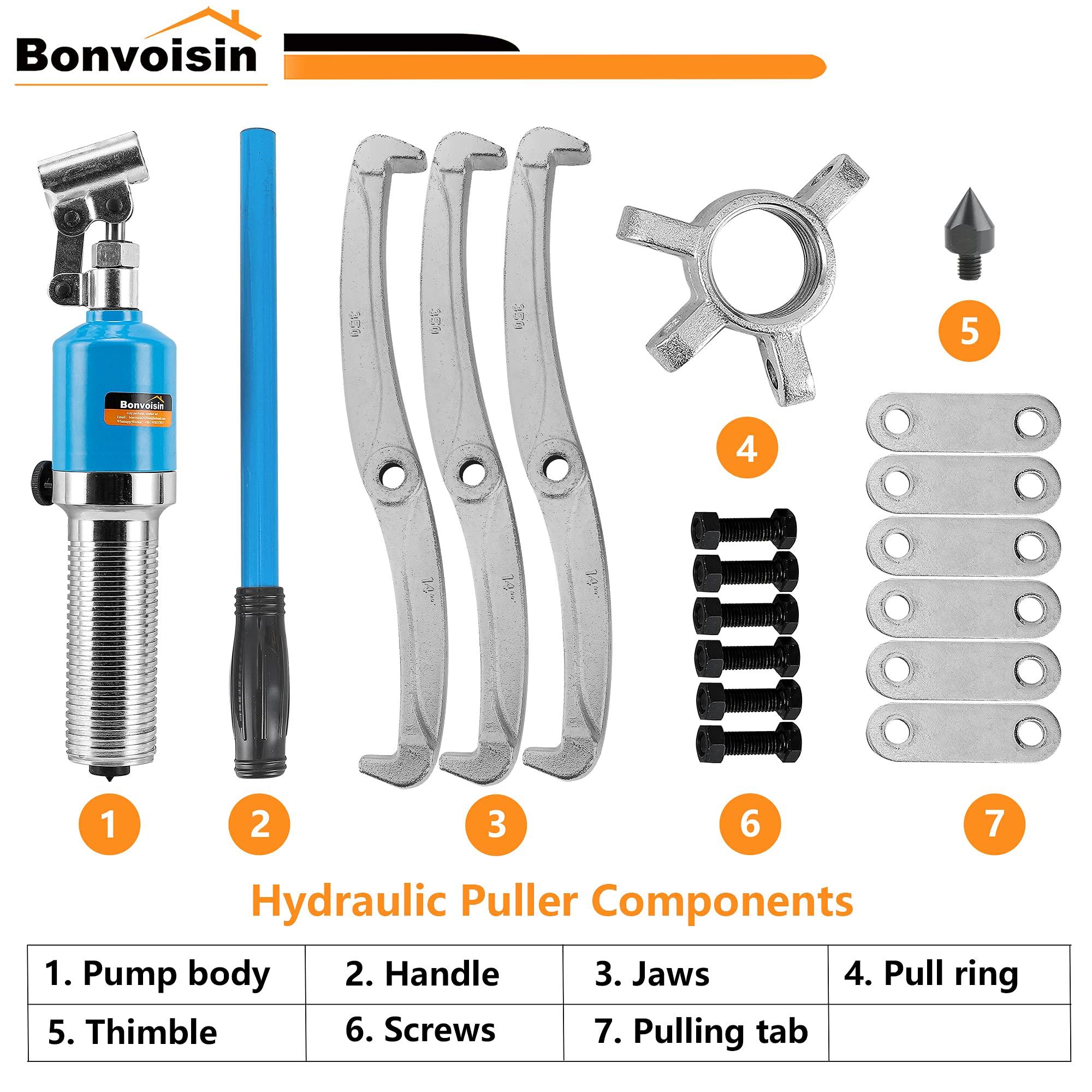Bonvoisin 20T Hydraulic Gear Puller Set Wheel Bearing Puller Kit 2 or 3 Jaws Pulling Separator for Wheel Hubs Rotors Car Axles Pulleys Brake Drums