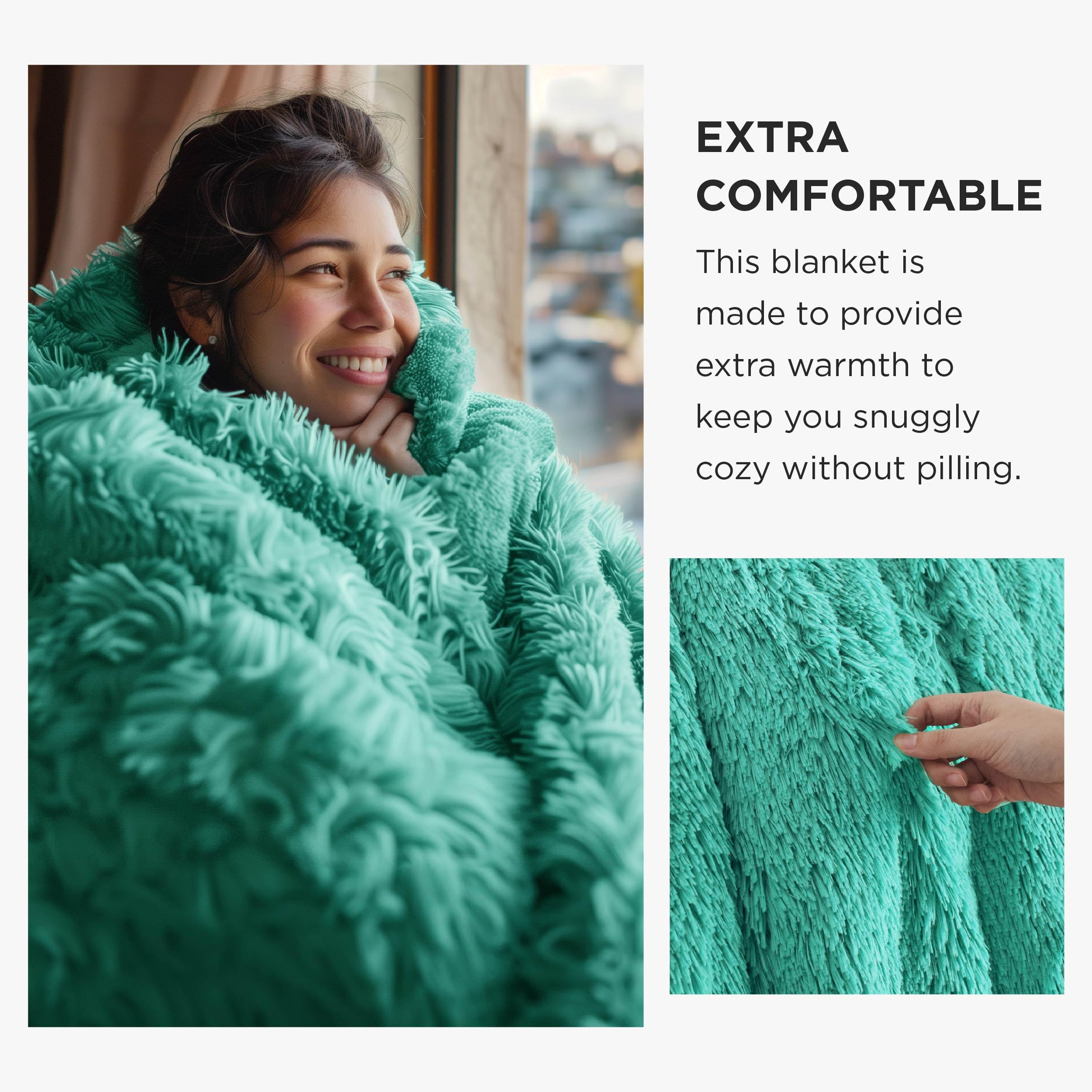 Bedsure Soft Aruba Blue Throw Blanket for Couch, Fluffy Fuzzy Blankets & Throws for Bed, Sofa, Cozy Plush Sherpa Fleece Faux Fur Blanket, Thick Warm Christmas Blanket Gifts for Women, Men, 50x60