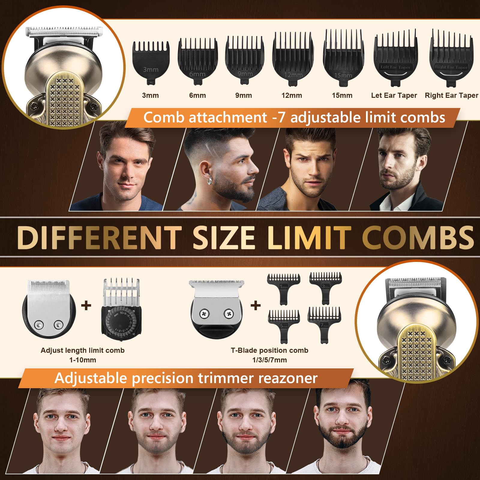 Ufree Beard Trimmer for Men, 7 in 1 Waterproof T-Blade Hair Trimmer, Electric Razor Shavers for Men, Cordless Hair Clippers and Trimmers Set, Grooming Kit for Nose Ear Body Face Mustache Men Gifts