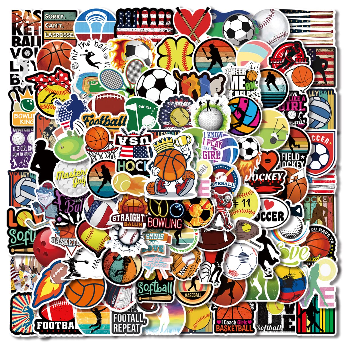 Sports Stickers 150PCS Gift for Water Bottles - Basketball, Baseball, Football, Volleyball, Soccer - Stickers for Teens/Kids