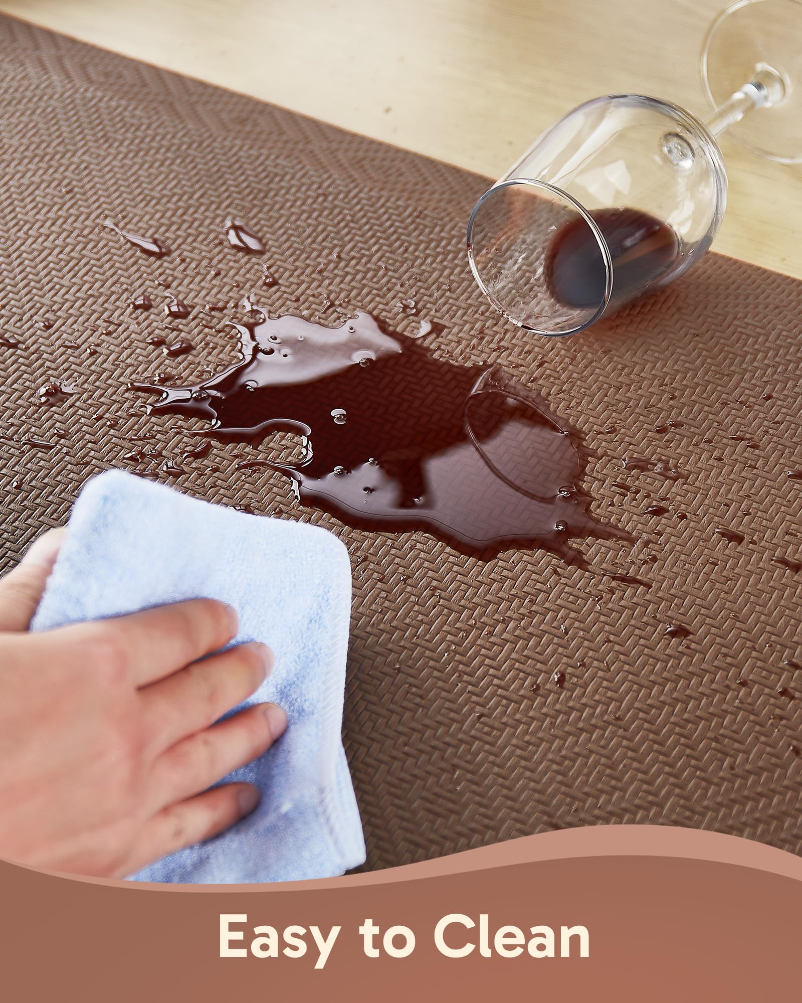 Ophanie Kitchen Mats for Floor, 3/4 inch Thick, 17x28 Anti Fatigue Cushioned Mat, Kitchen Rugs, Waterproof, Comfort Ergonomic Standing Mat for Office, Home, Sink, Brown Non-Slip Ridged Bottom