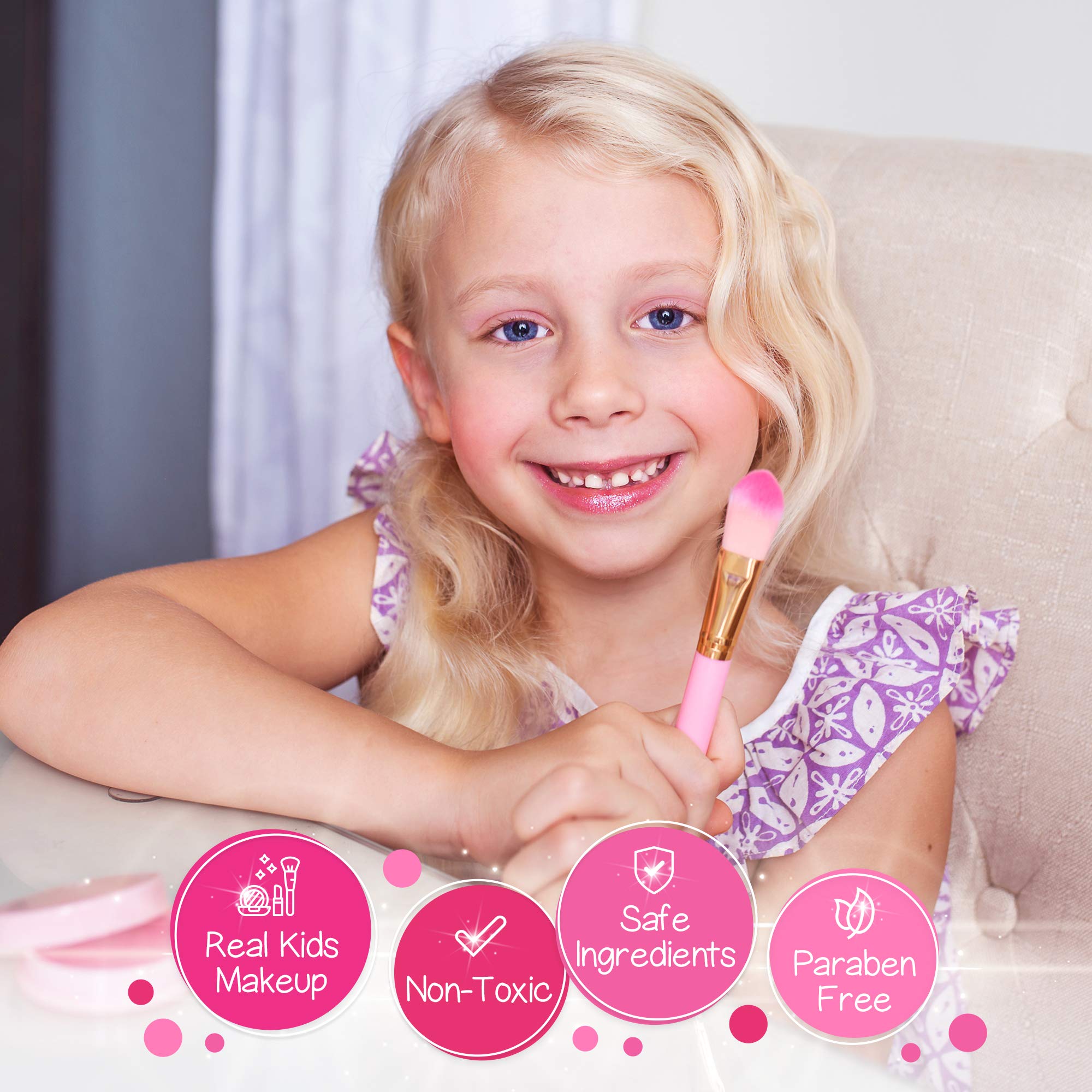 Kids Real Makeup Kit for Little Girls: with Pink Unicorn Purse - Real, Non Toxic, Washable Make Up Toy - Gift for Toddler Young Children Pretend Play Set Vanity for Ages 3 4 5 6 7 8 9 10 Years Old