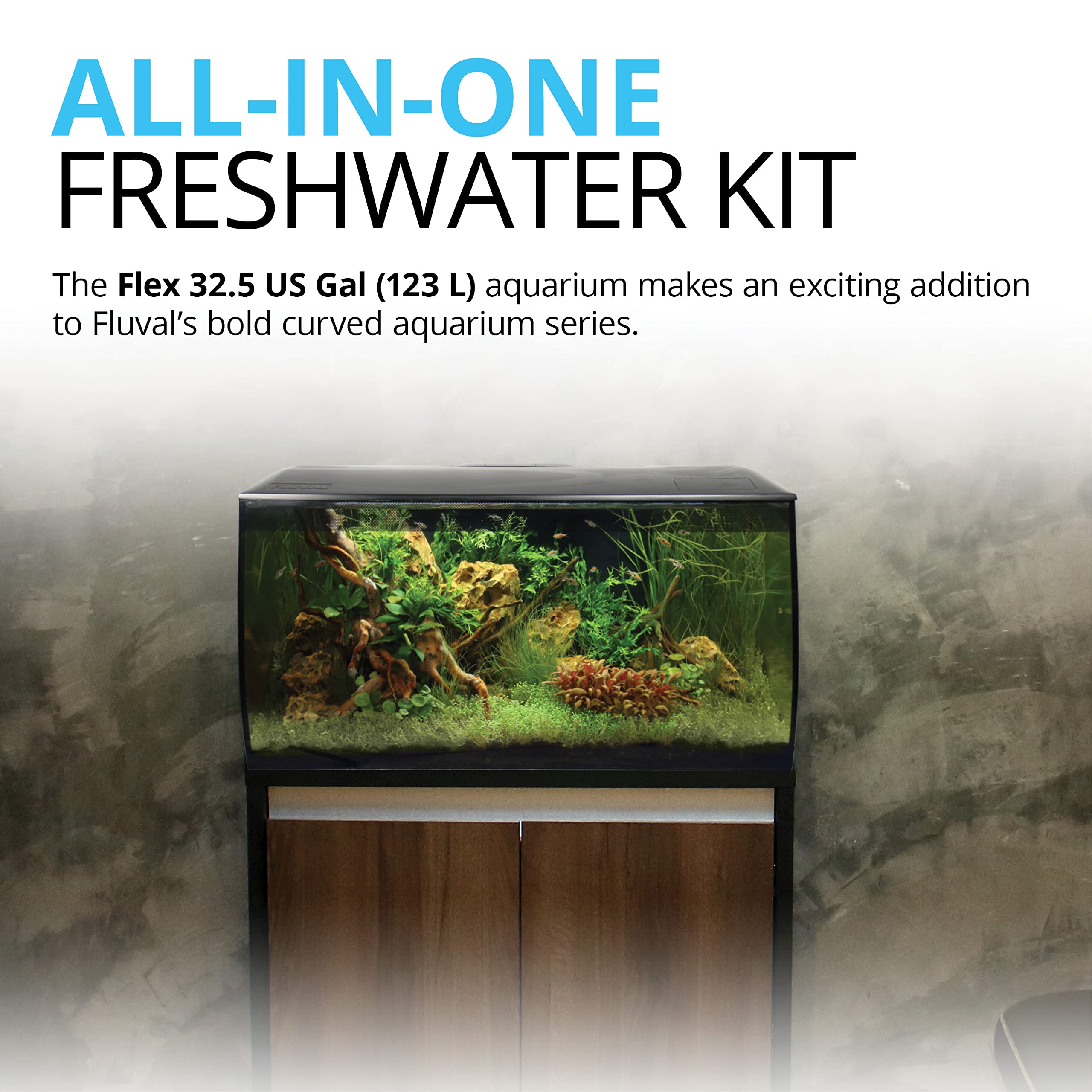 Fluval Flex 32.5 Aquarium Kit - Fish Tank for Fish & Plants - Comes with LED Lights, Filtration System & More - 32.5" x 15.75" x 15.35" - 123 L, 32.5 Gal. - Black