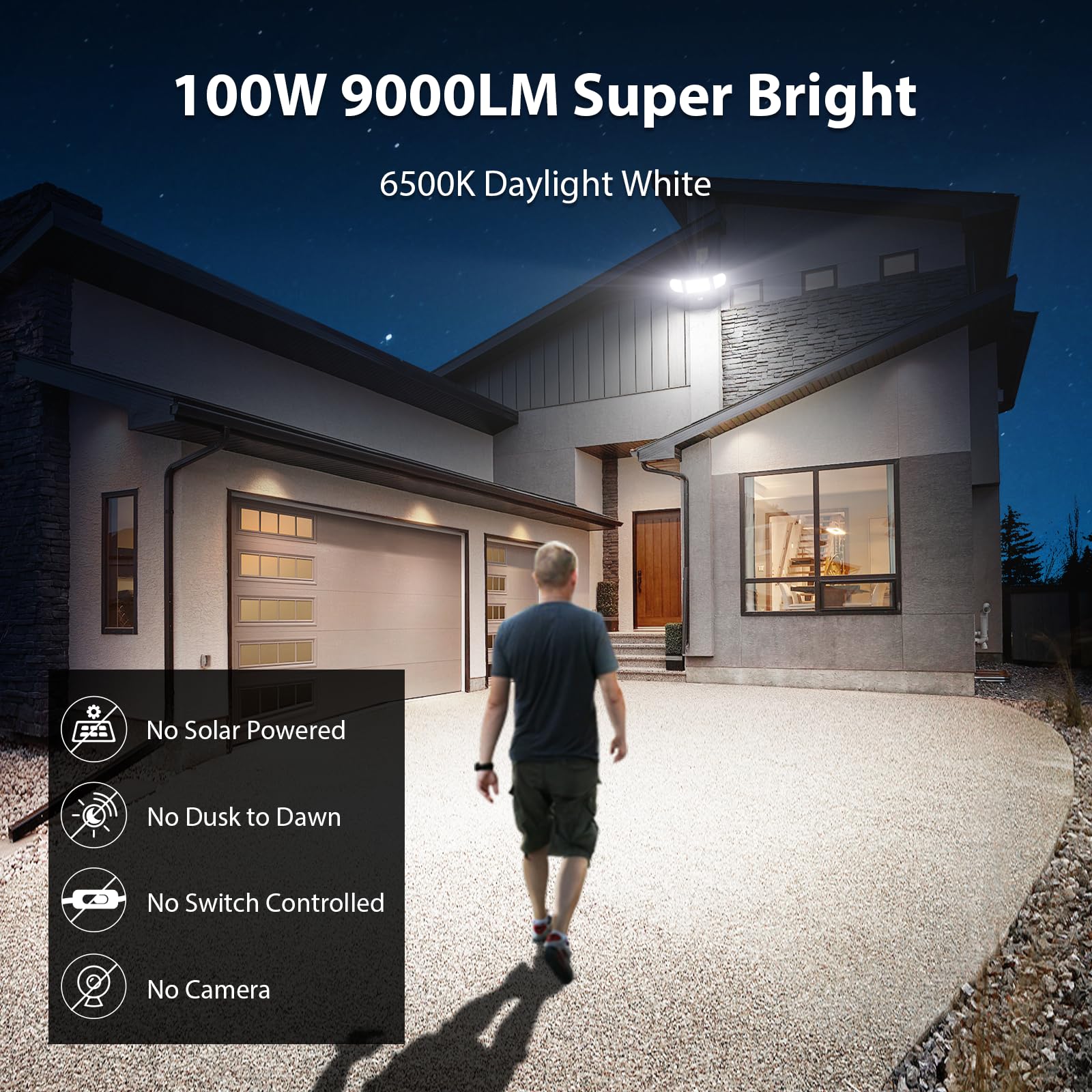 iMaihom 100W Motion Sensor LED Security Light with Plug, 9000LM Flood Lights Outdoor Plug in, 6500K Exterior Floodlight, IP65 Waterproof,3 Head Adjustable Motion Detector Light for Yard Garage (2Pack)