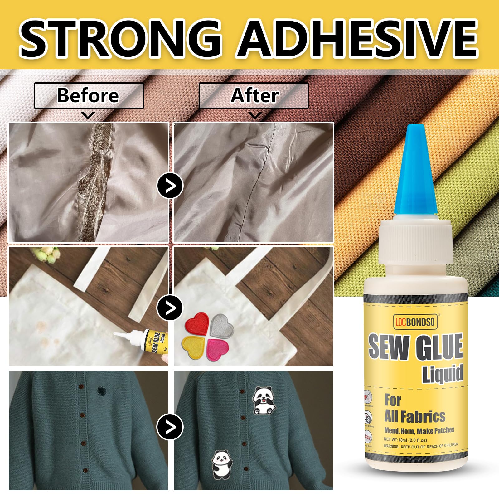 LOCBONDSO 180 ml Fabric Glue, Fabric Glue for Clothing Permanent Washable, Fabric Adhesive Clear Waterproof for All Fabrics, Crafts, Patches, Sofa, Cotton, Nylon, Wool, Denim, Leather