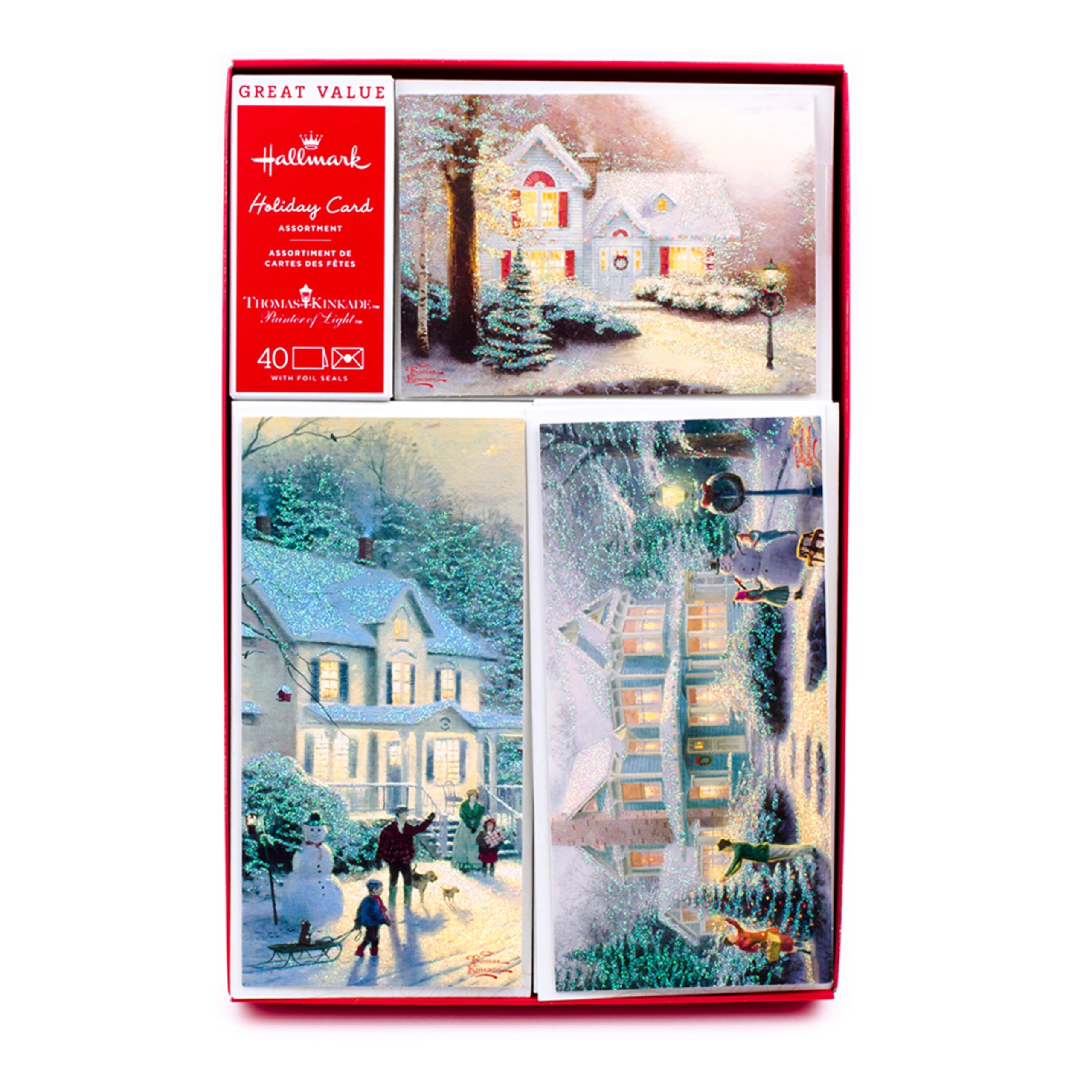 Hallmark Thomas Kinkade Boxed Christmas Cards Assortment, Snowy Houses (40 Cards with Envelopes and Foil Seals) (1XPX1761)