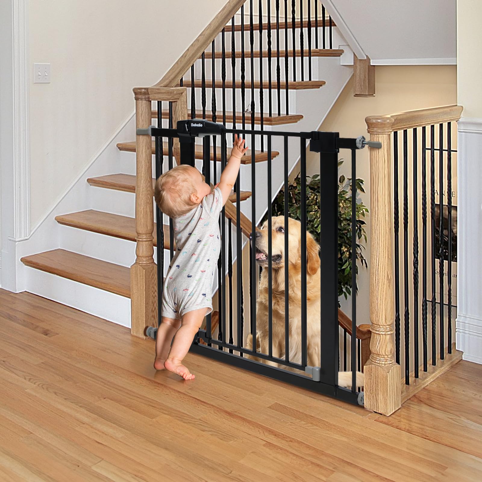 Babelio Baby Gate for Doorways and Stairs, 26''-40'' Auto Close Dog/Puppy Gate, Easy Install, Pressure Mounted, No Drilling, fits for Narrow and Wide Doorways, Safety Gate w/Door for Child and Pets