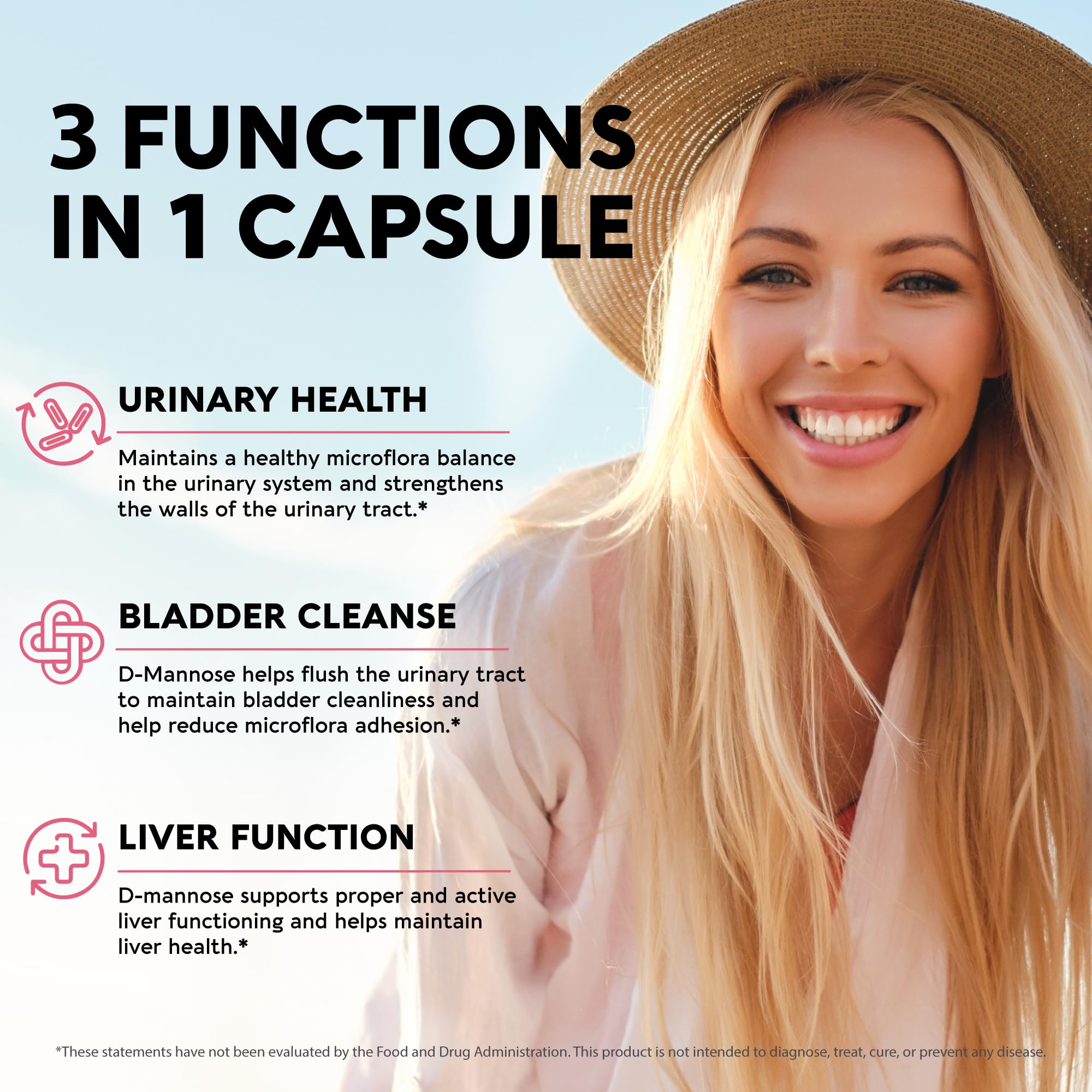 D-Mannose 2000mg Capsules - 3-in-1 Urinary Tract Health Supplement - Natural Bladder, Liver & Digestive Support with Cranberry & Hibiscus Flower - Made in USA - for Women & Men - 120 Vegan Pills