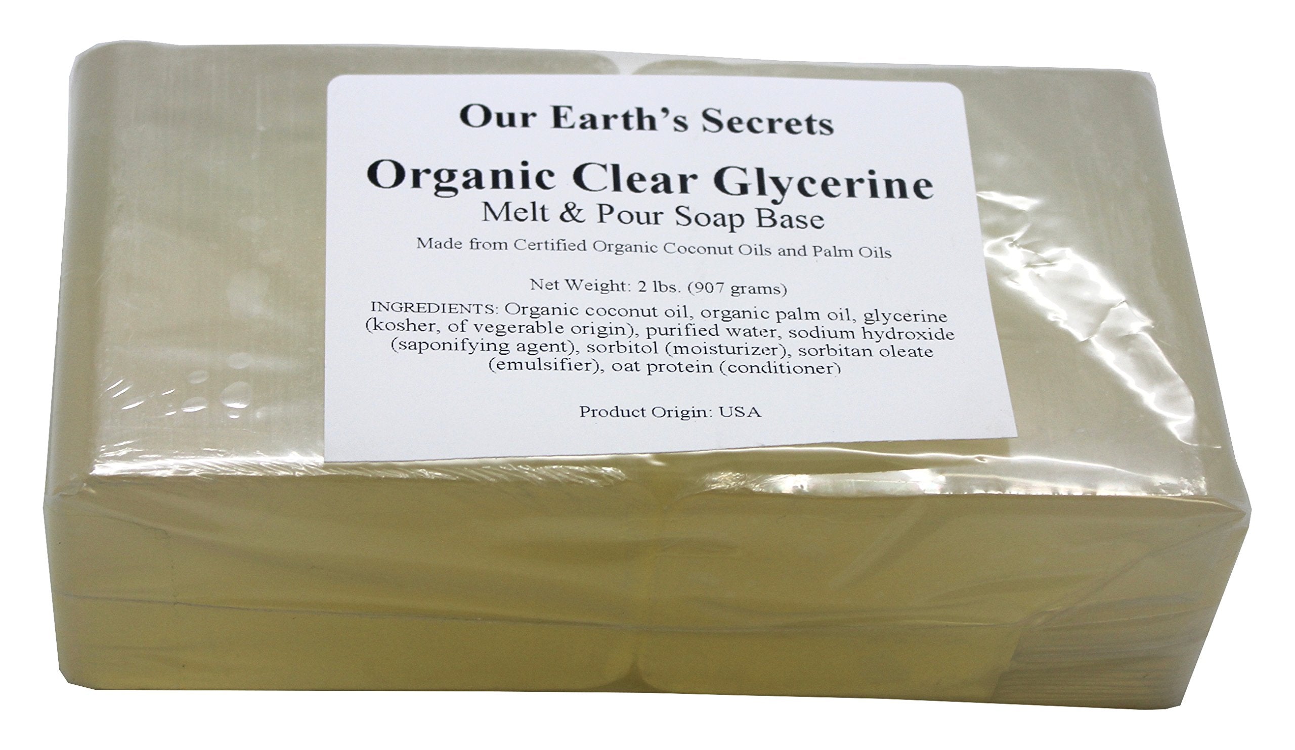 Our Earth's Secrets Organic Oil Clear Glycerin - 2 Pound Melt and Pour Soap Base