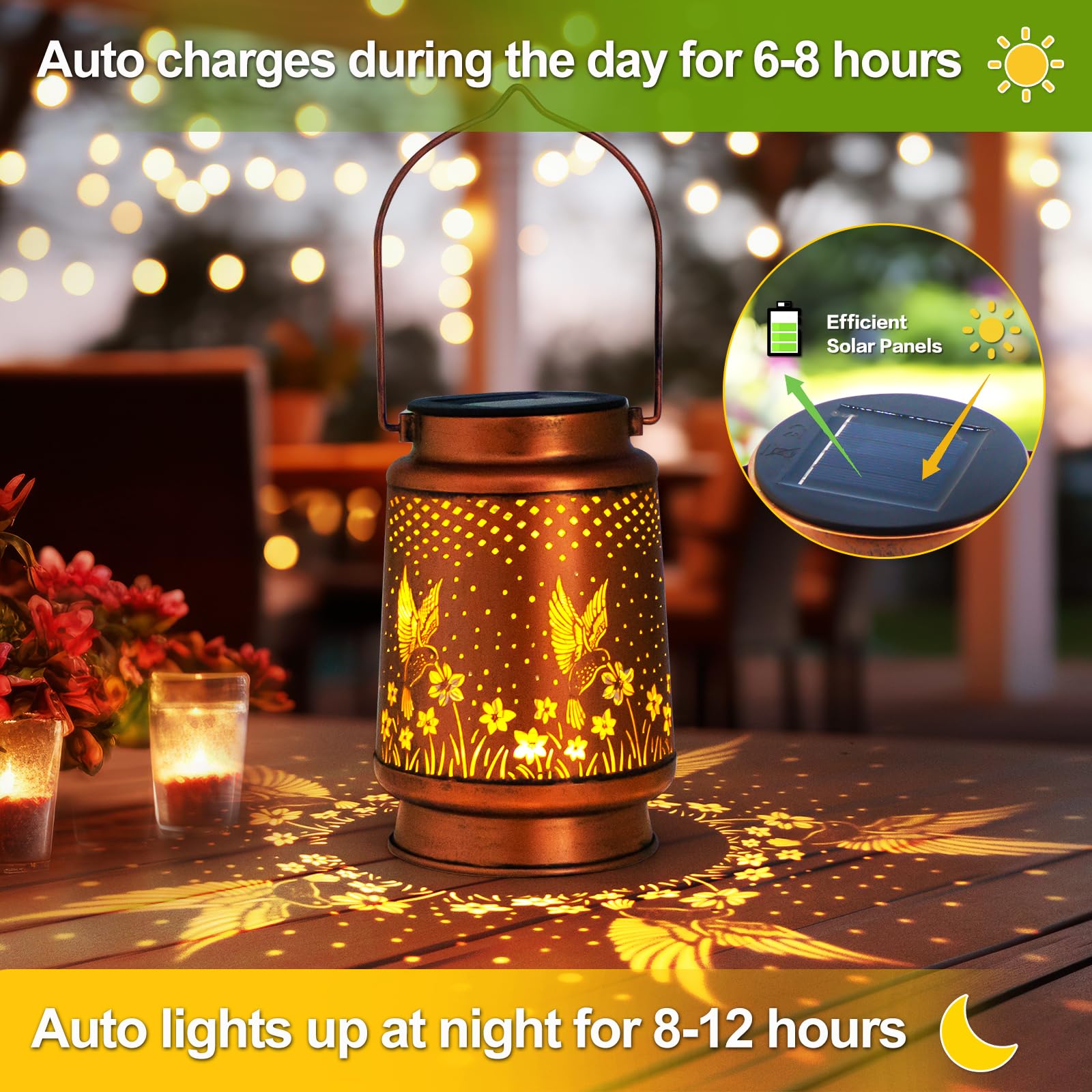 Hummingbird Solar Lantern Outdoor Hanging, Metal Bird Decor Waterproof LED Decorative Light for Garden Patio Yard Lawn Backyard Front Porch, Christmas Thanksgiving Birthday Gifts for Women Mom Grandma