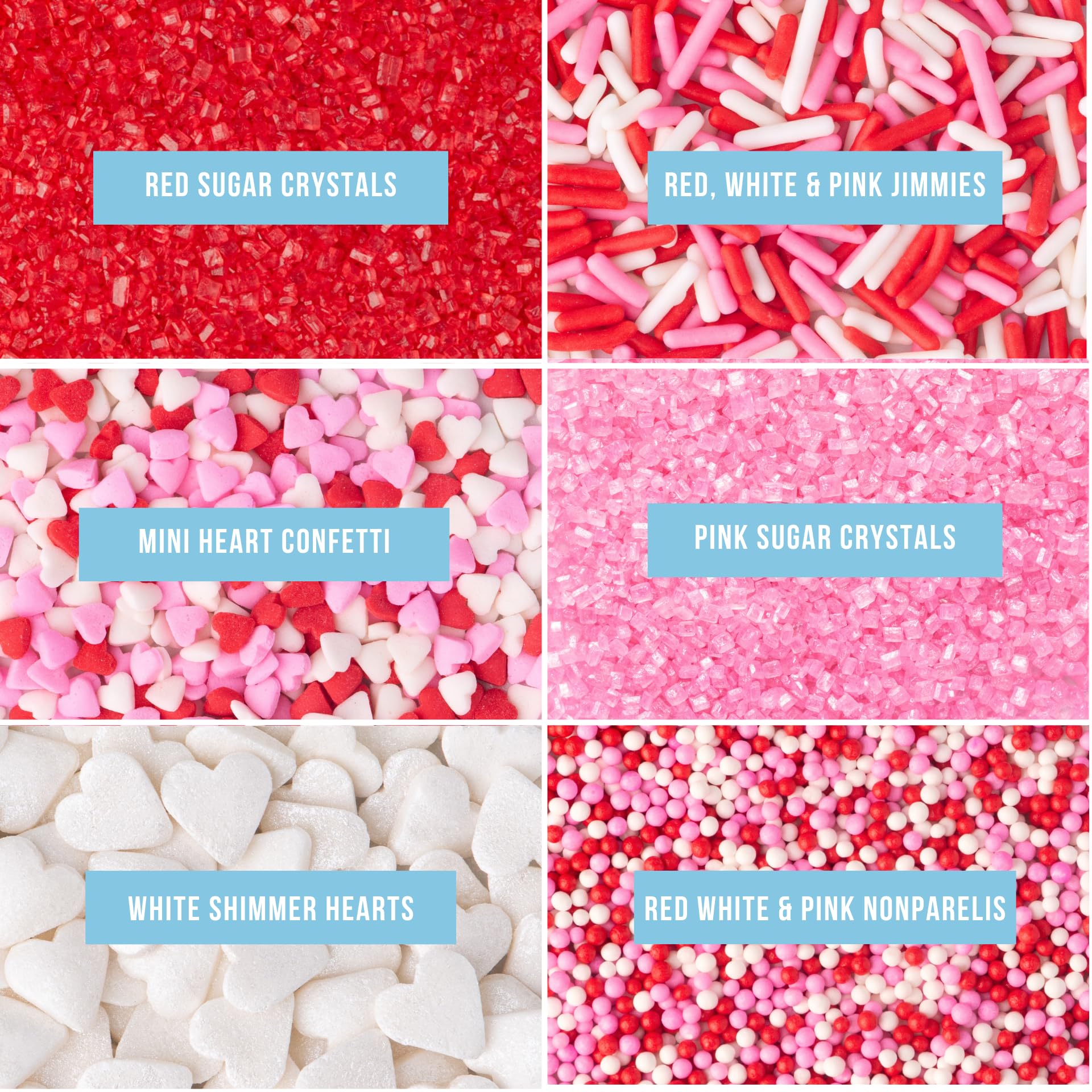 Sweets Indeed Heart Sprinkles, Valentines Day, Edible Sprinkle Mix, Heart Shapes, Jimmies, Perfect for Cake Decorations, Baking, Ice Cream, Cookies, Cupcake Topper, 6.45 ounces (Sweetheart 6 Cell)